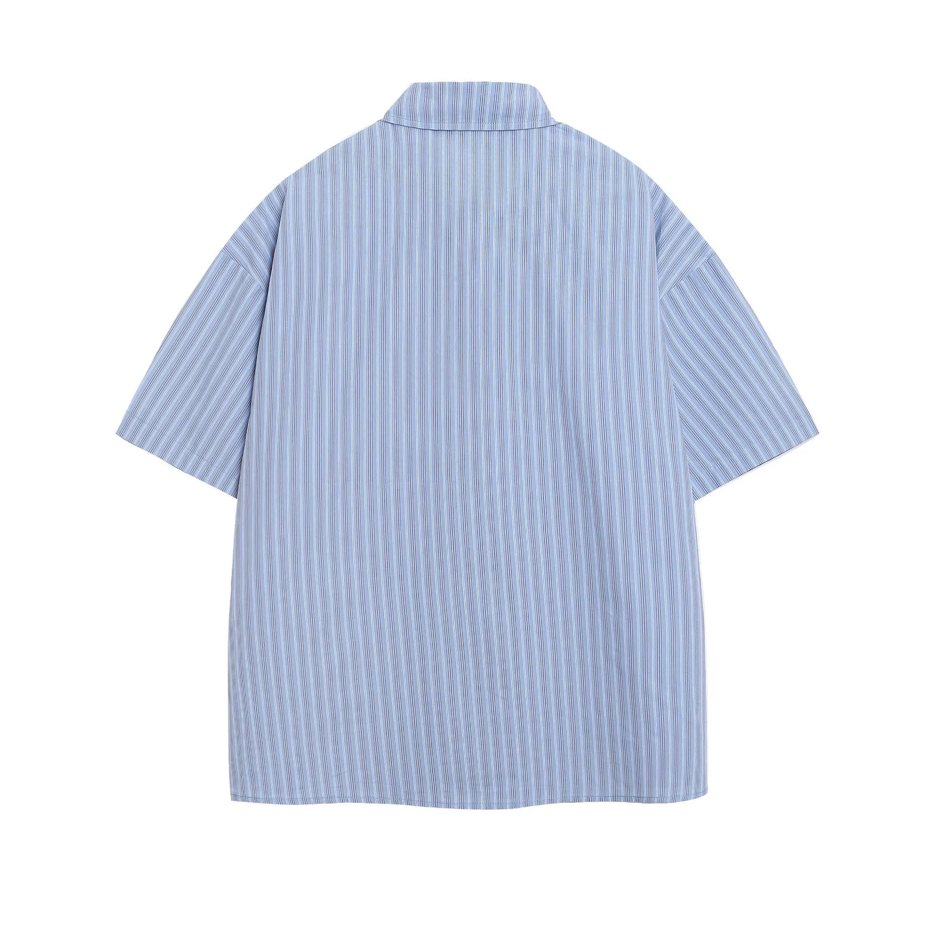 Jiayiku Men's  New American Retro Campus Fashion Couple Striped Tie Shirt Short Sleeve For Men And Women display picture 8