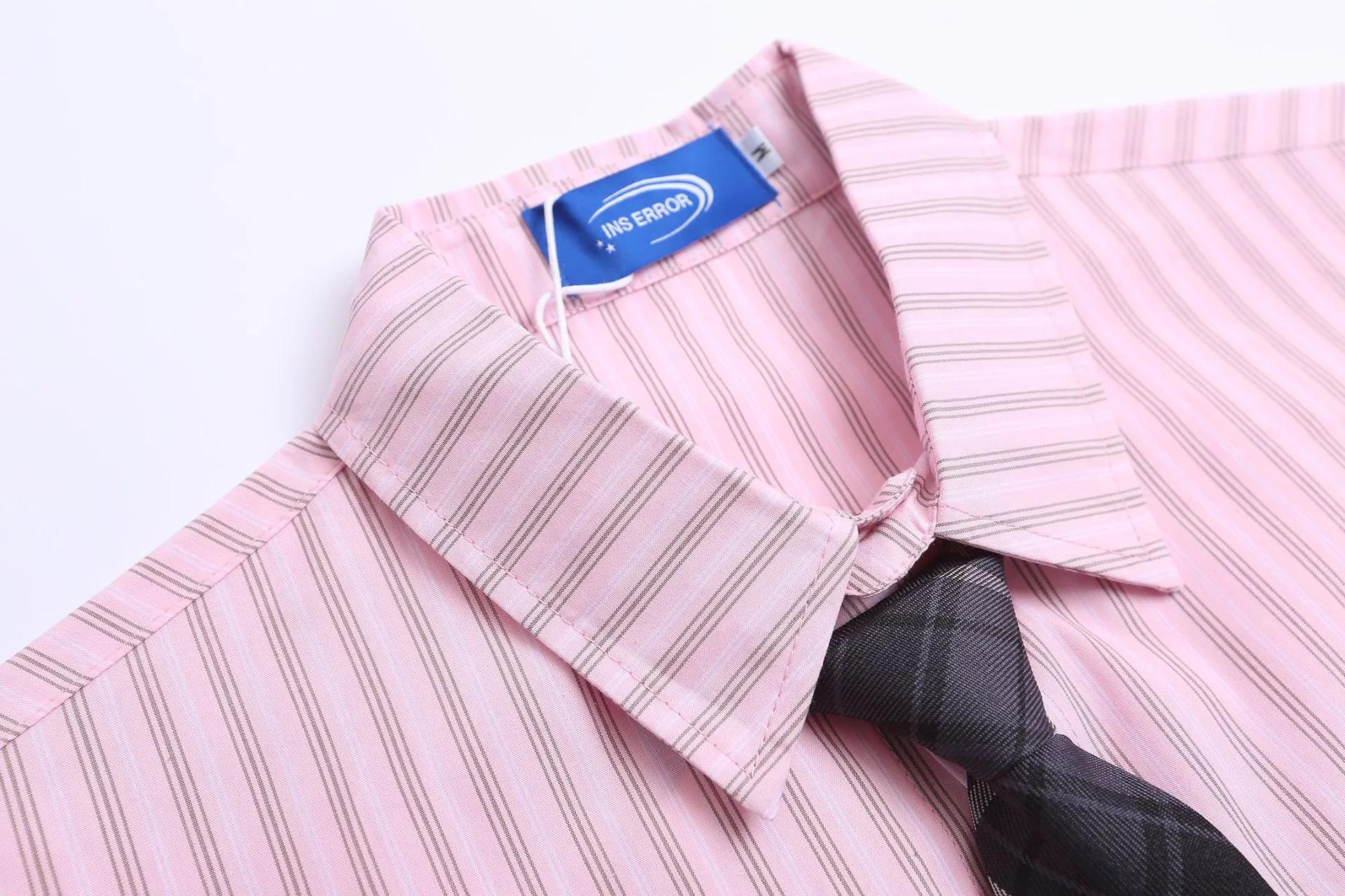 Jiayiku Men's  New American Retro Campus Fashion Couple Striped Tie Shirt Short Sleeve For Men And Women display picture 11
