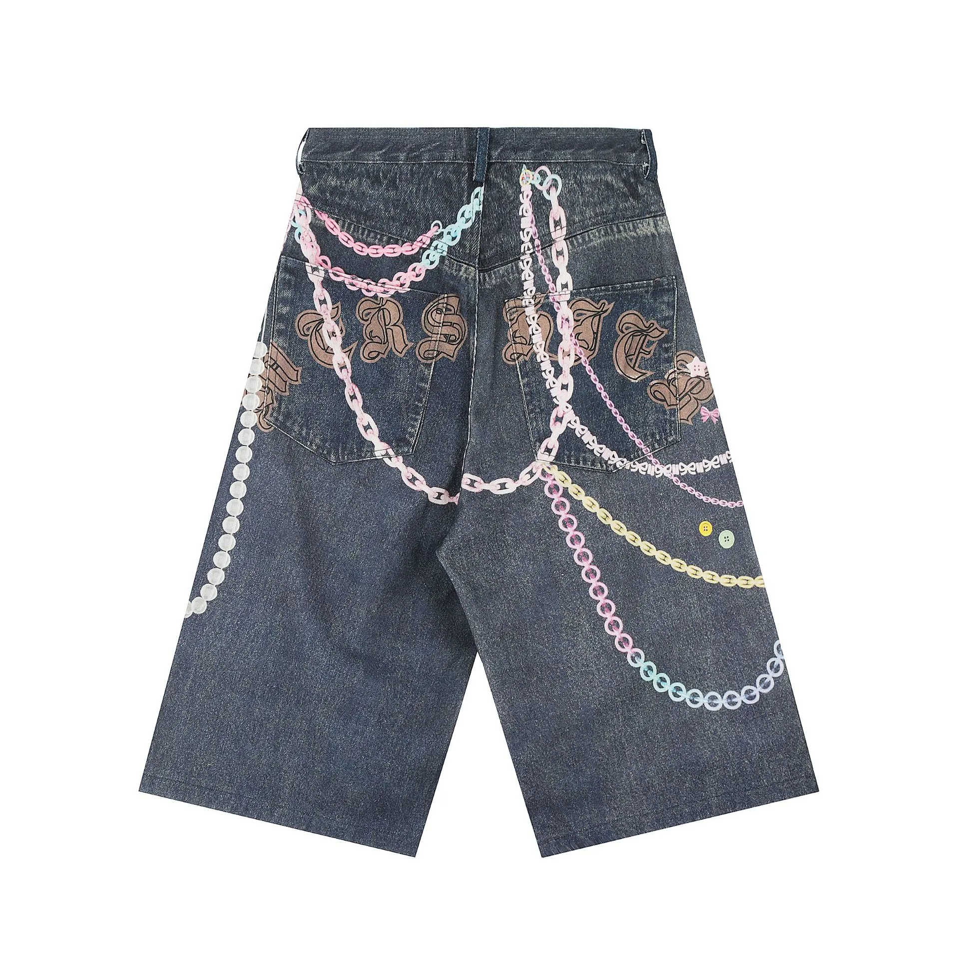 Jiayiku Men's   High Street Fashion Brand Denim Shorts 3D Printed Baggy Wash Pants For Men And Women display picture 4