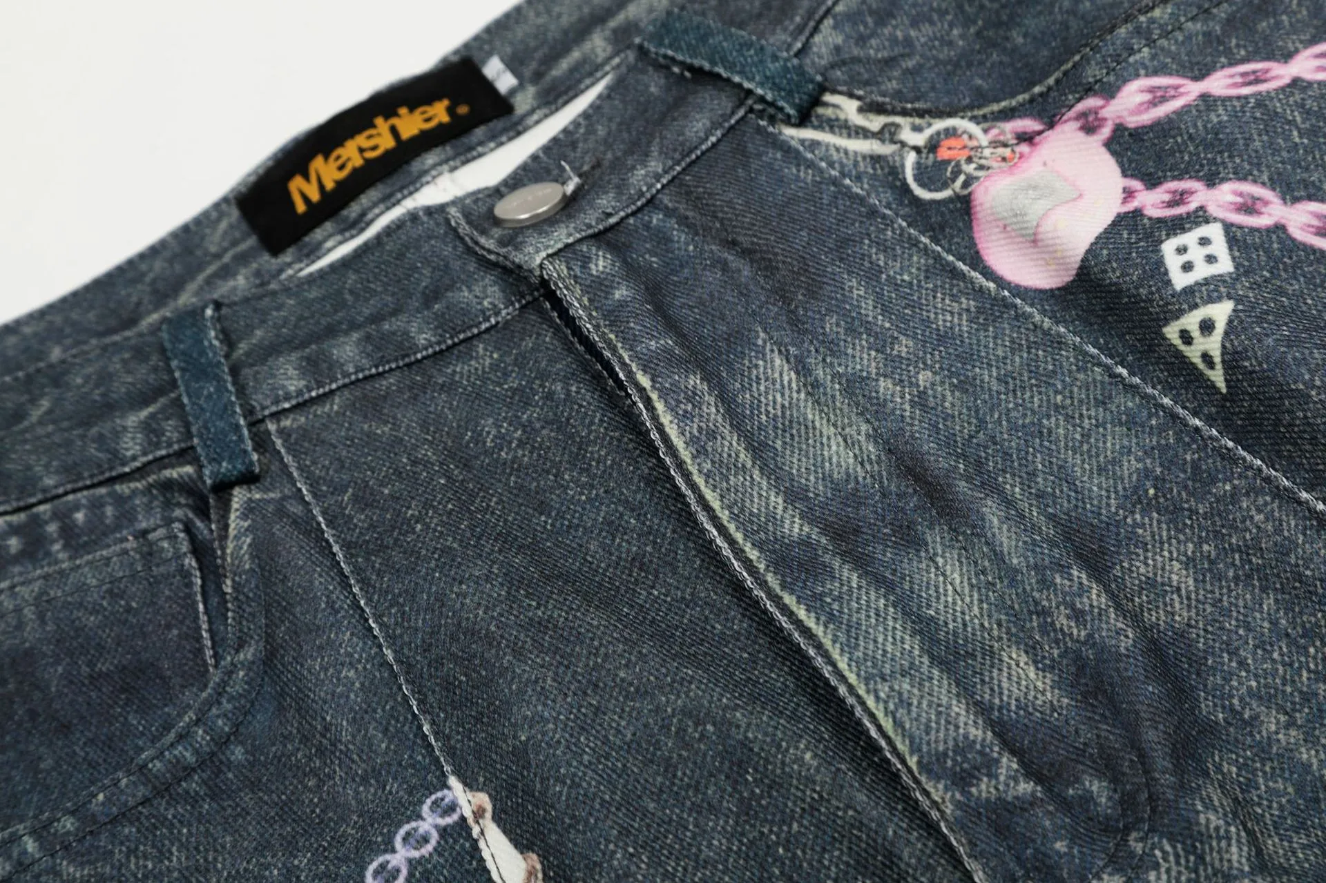 Jiayiku Men's   High Street Fashion Brand Denim Shorts 3D Printed Baggy Wash Pants For Men And Women display picture 6