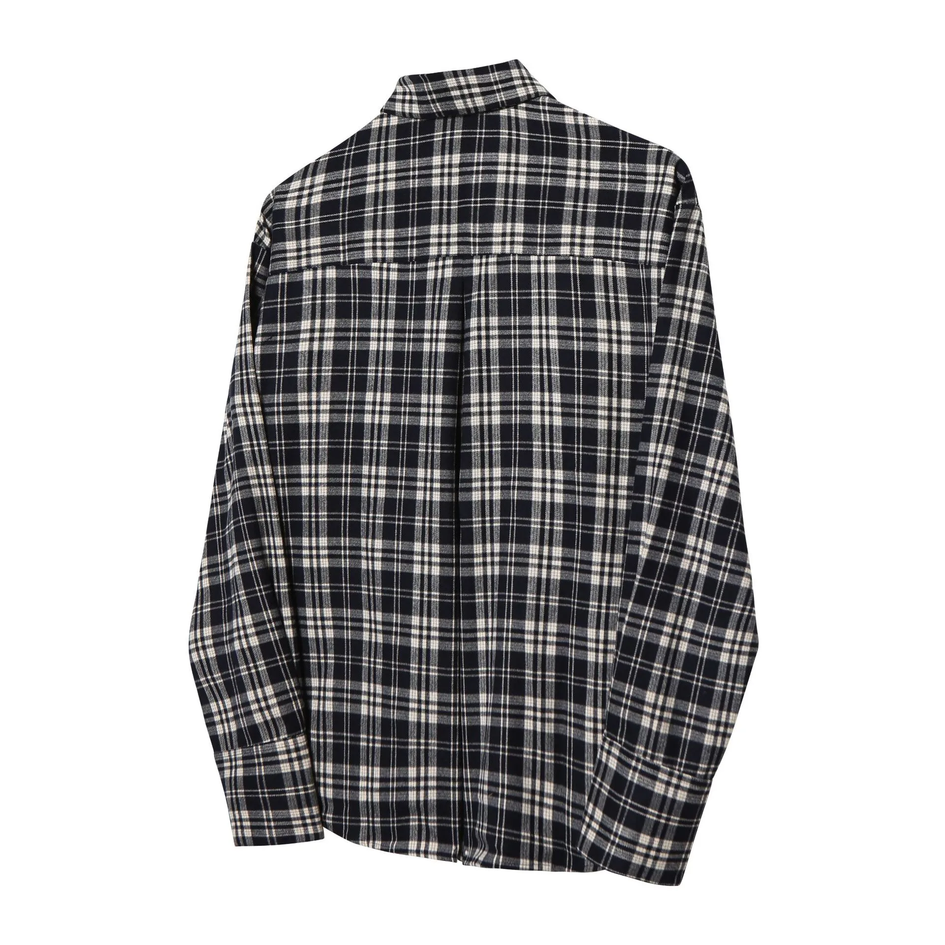 Jiayi Library Men's  Spring American Retro Cleanfit Patchwork Plaid Shirt Black And White Plaid Shirt Simple display picture 4
