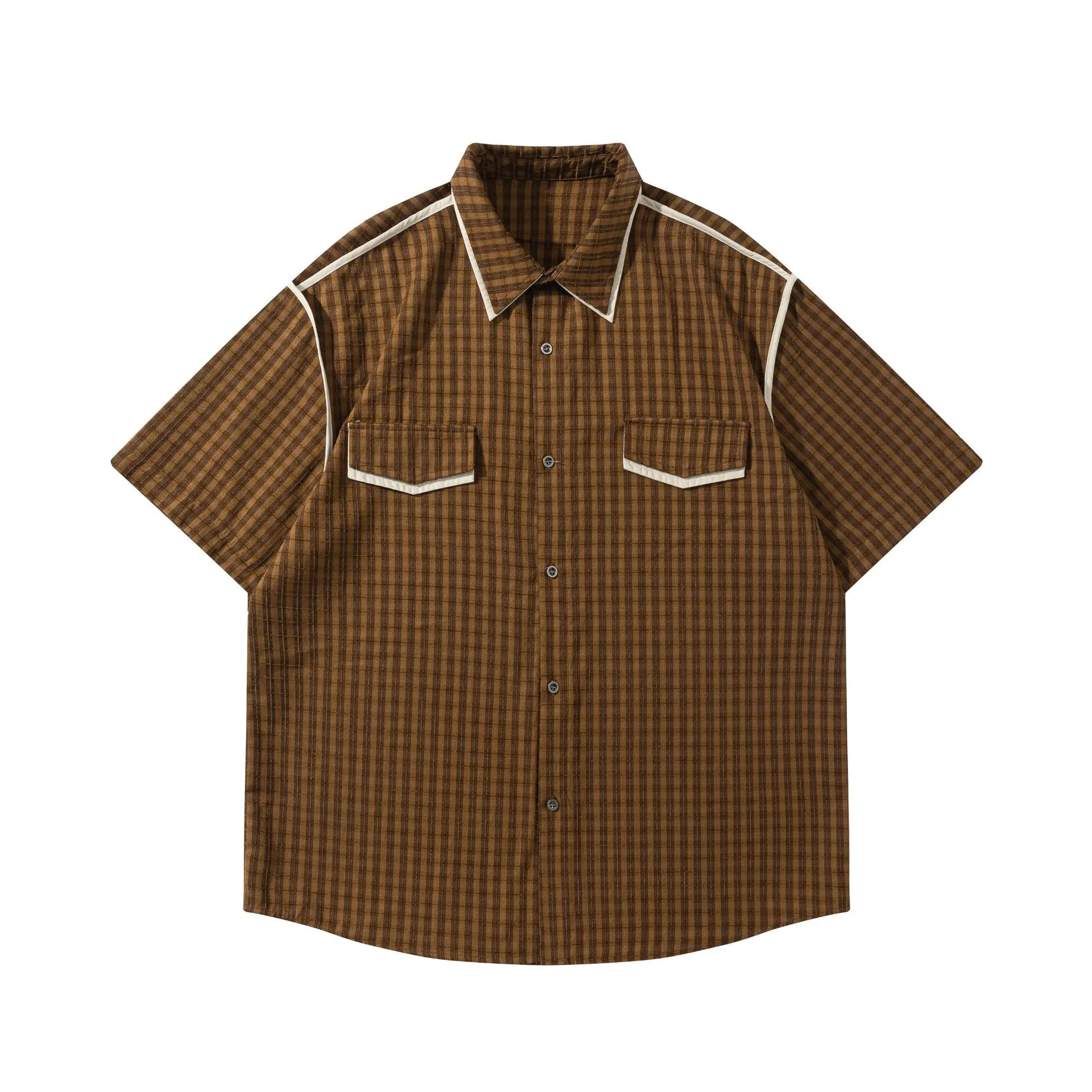 Jiayi Library Men's  Summer New New Style Retro Ami Khaji Wrapper Design Plaid Shirt Antique Style display picture 5