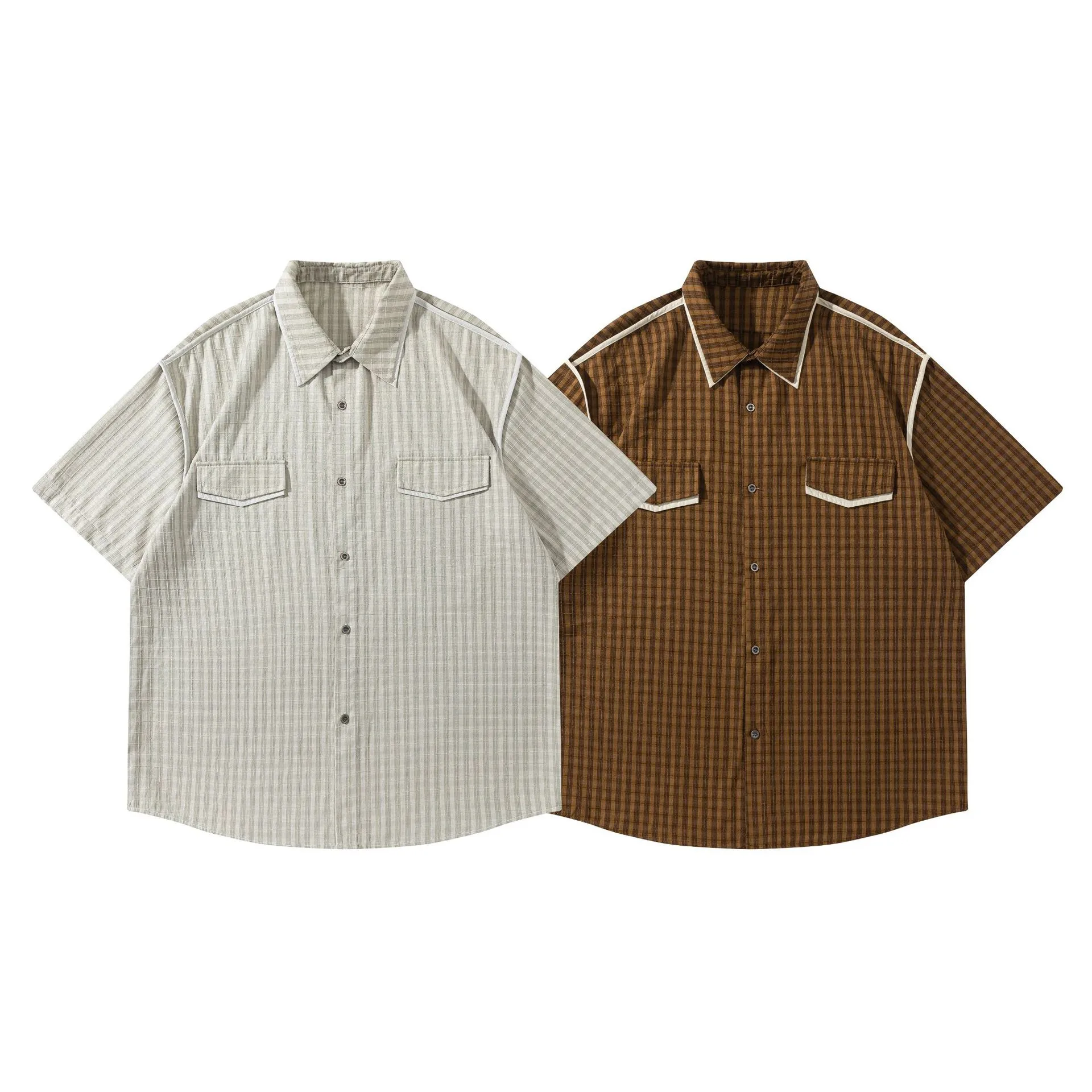 Jiayi Library Men's  Summer New New Style Retro Ami Khaji Wrapper Design Plaid Shirt Antique Style display picture 2