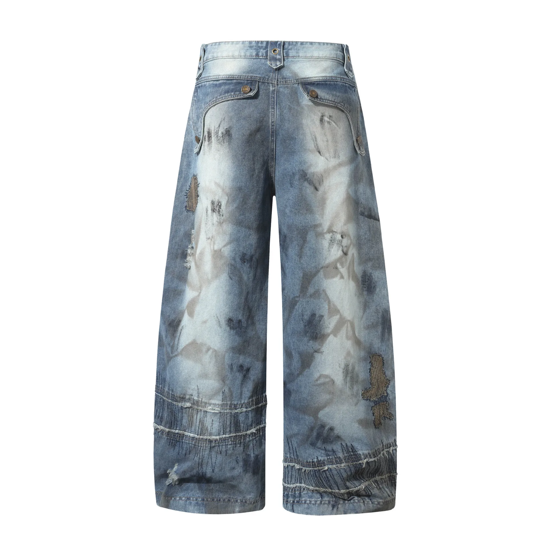 Jiayi Library Men's  New American High Street RO Style Heavy Washing Shaped Scimitar Jeans Wide Leg Pants display picture 3