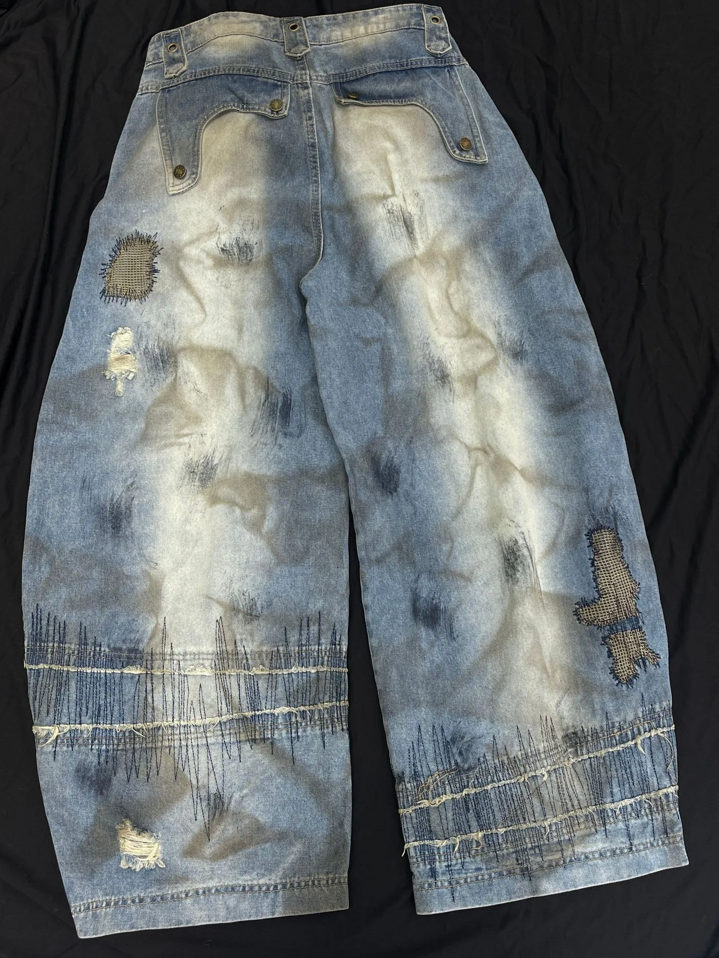 Jiayi Library Men's  New American High Street RO Style Heavy Washing Shaped Scimitar Jeans Wide Leg Pants display picture 6