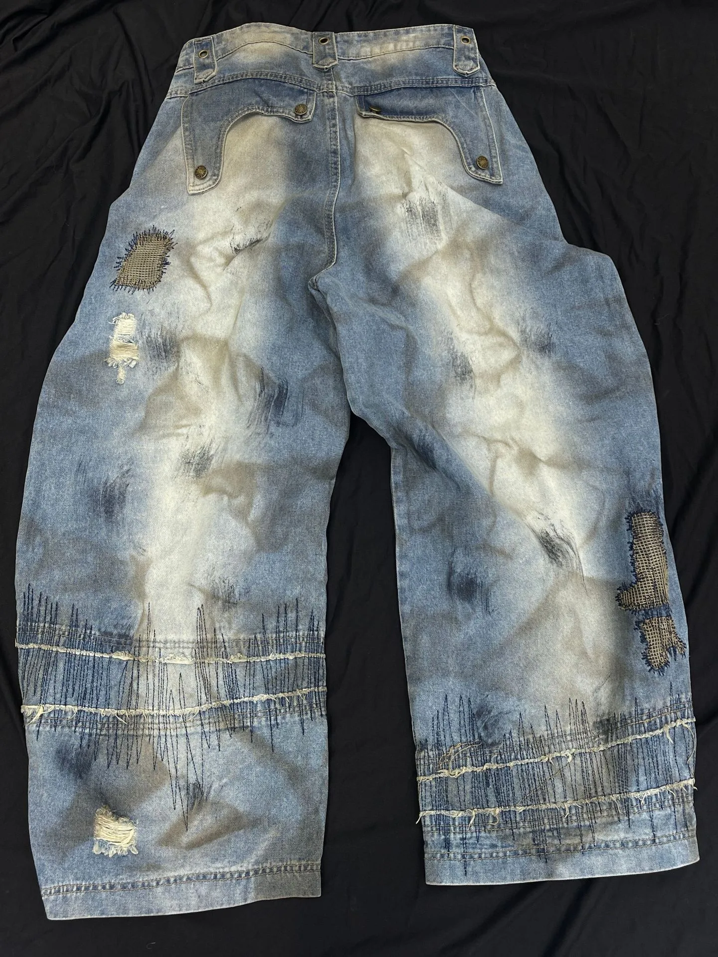 Jiayi Library Men's  New American High Street RO Style Heavy Washing Shaped Scimitar Jeans Wide Leg Pants display picture 7