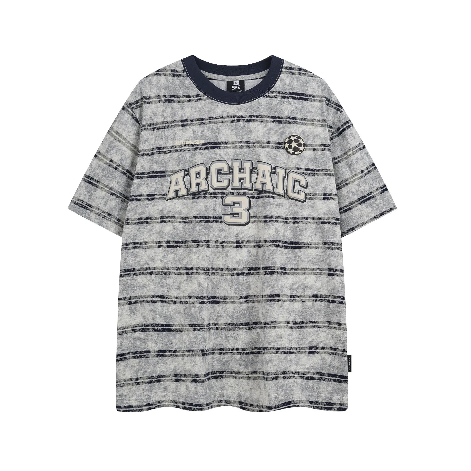 Jiayiku Men's  Summer American Jersey Retro Fashion Brand Heavy 300g Graffiti Stripe Short Sleeve T-shirt Men display picture 5