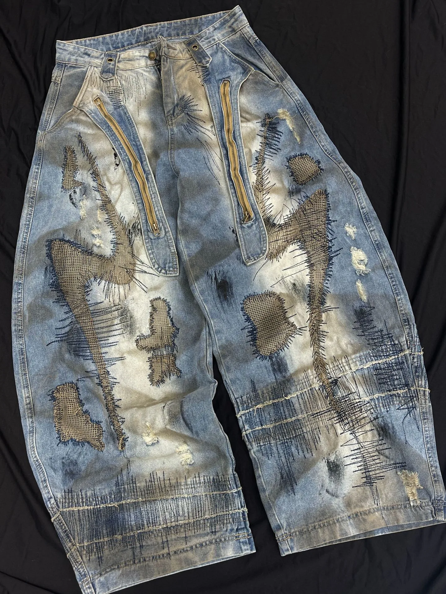Jiayi Library Men's  New American High Street RO Style Heavy Washing Shaped Scimitar Jeans Wide Leg Pants display picture 8