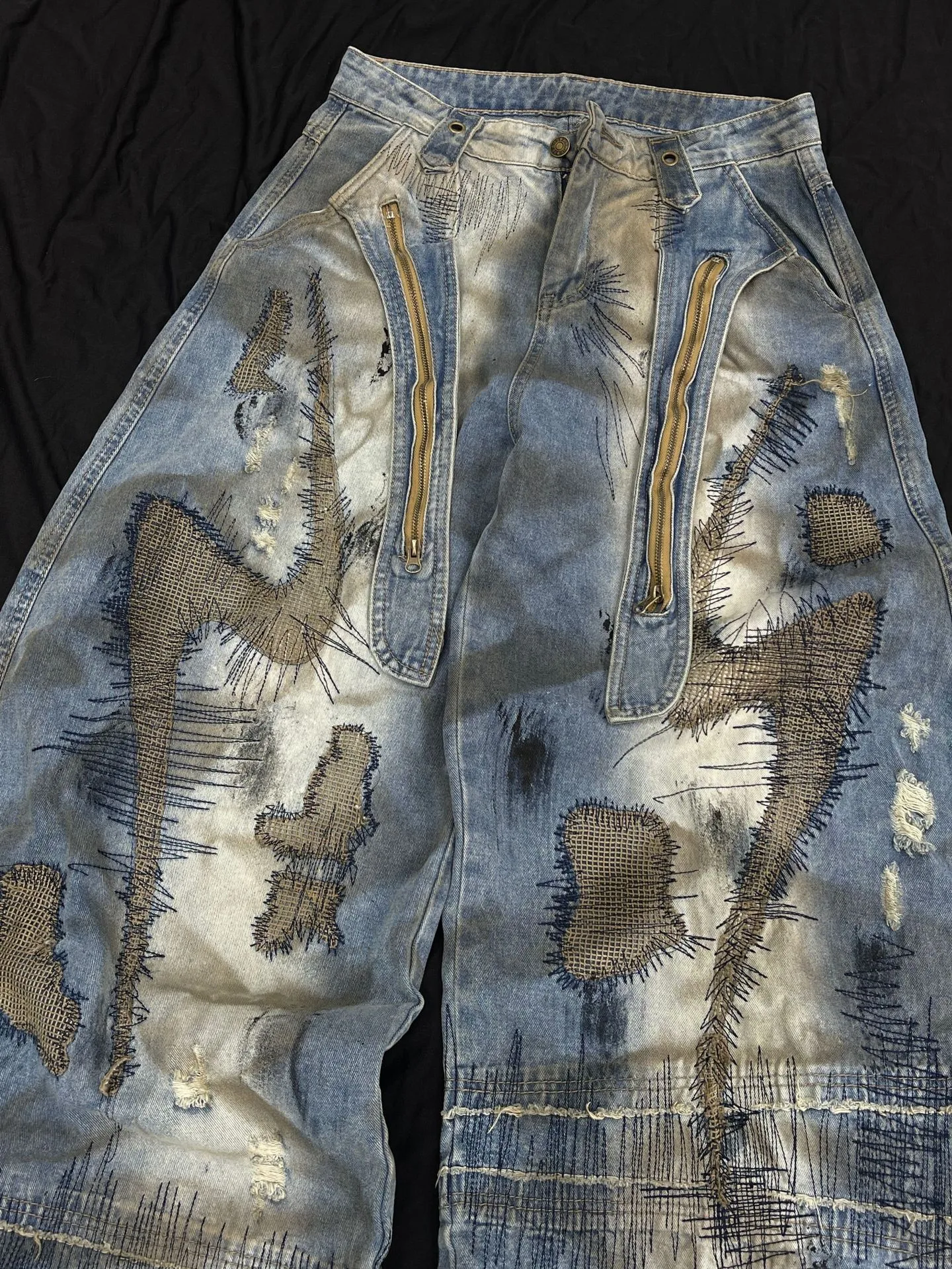 Jiayi Library Men's  New American High Street RO Style Heavy Washing Shaped Scimitar Jeans Wide Leg Pants display picture 9