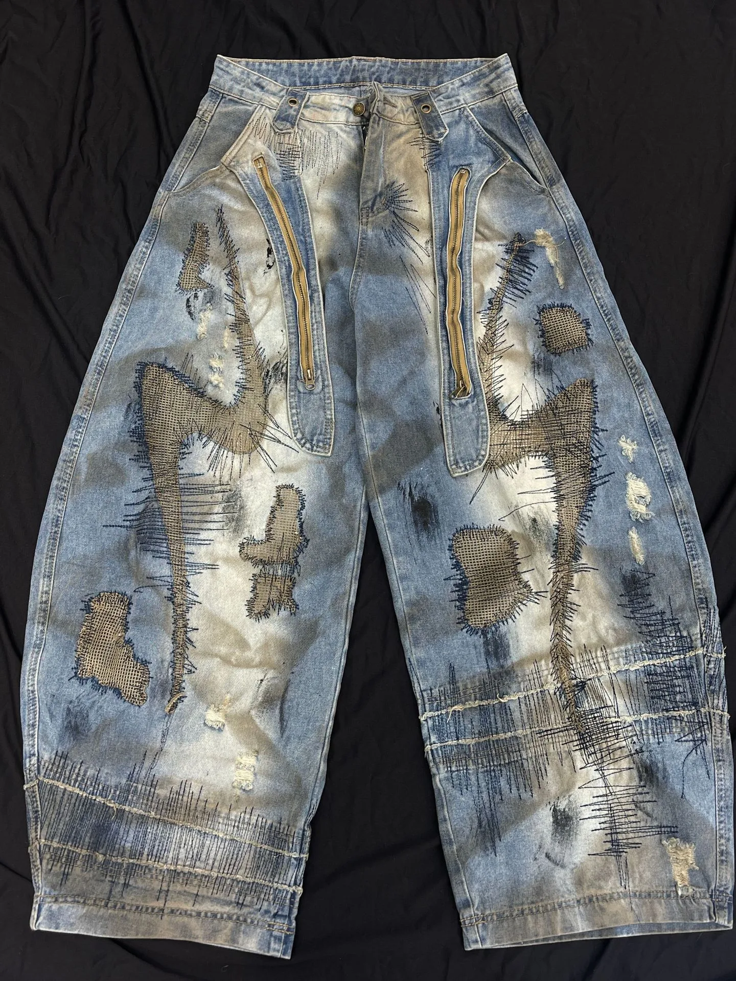 Jiayi Library Men's  New American High Street RO Style Heavy Washing Shaped Scimitar Jeans Wide Leg Pants display picture 11