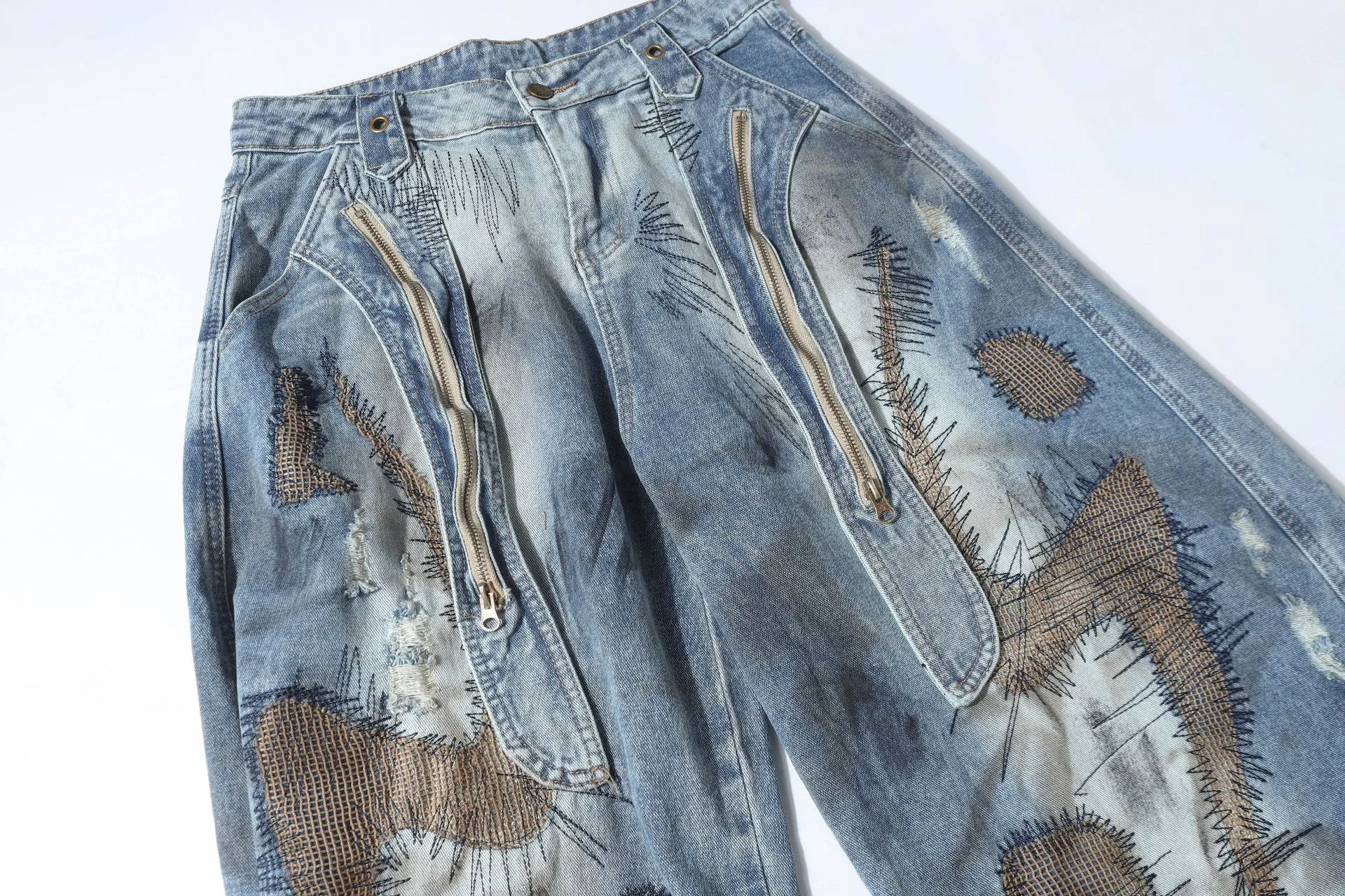 Jiayi Library Men's  New American High Street RO Style Heavy Washing Shaped Scimitar Jeans Wide Leg Pants display picture 16