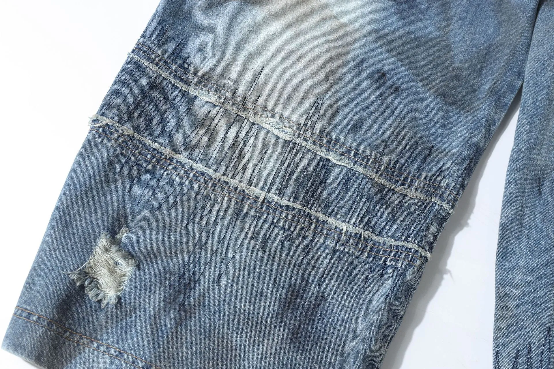 Jiayi Library Men's  New American High Street RO Style Heavy Washing Shaped Scimitar Jeans Wide Leg Pants display picture 18
