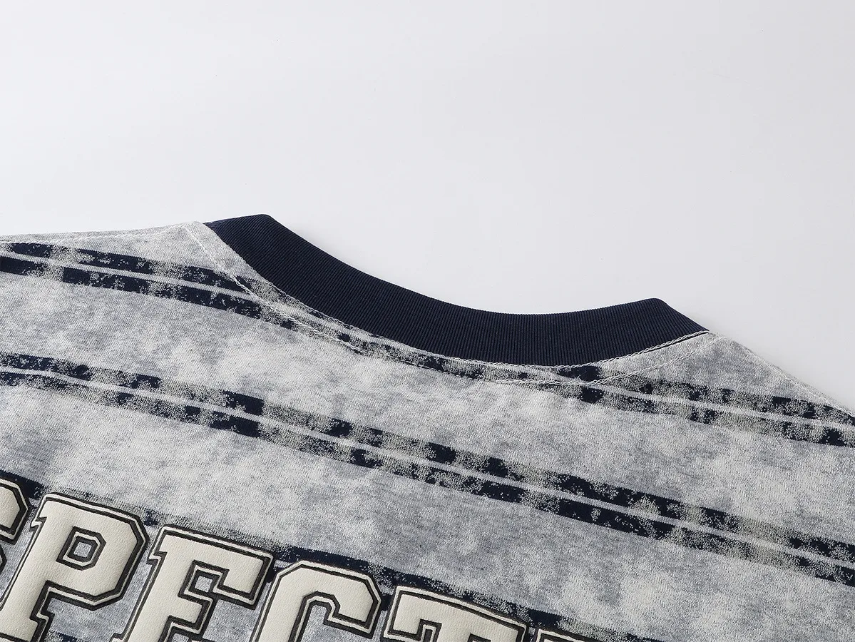 Jiayiku Men's  Summer American Jersey Retro Fashion Brand Heavy 300g Graffiti Stripe Short Sleeve T-shirt Men display picture 17