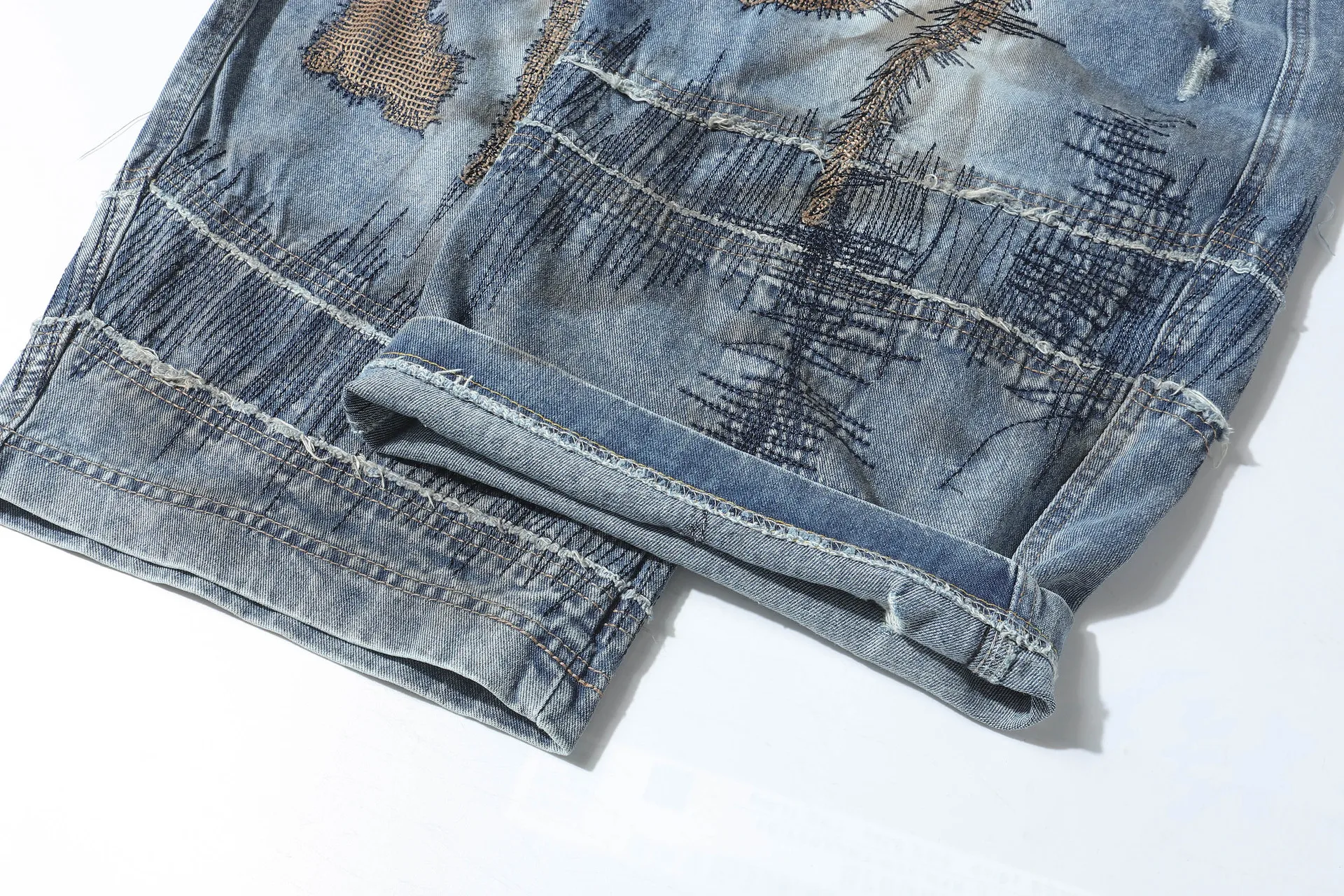 Jiayi Library Men's  New American High Street RO Style Heavy Washing Shaped Scimitar Jeans Wide Leg Pants display picture 19