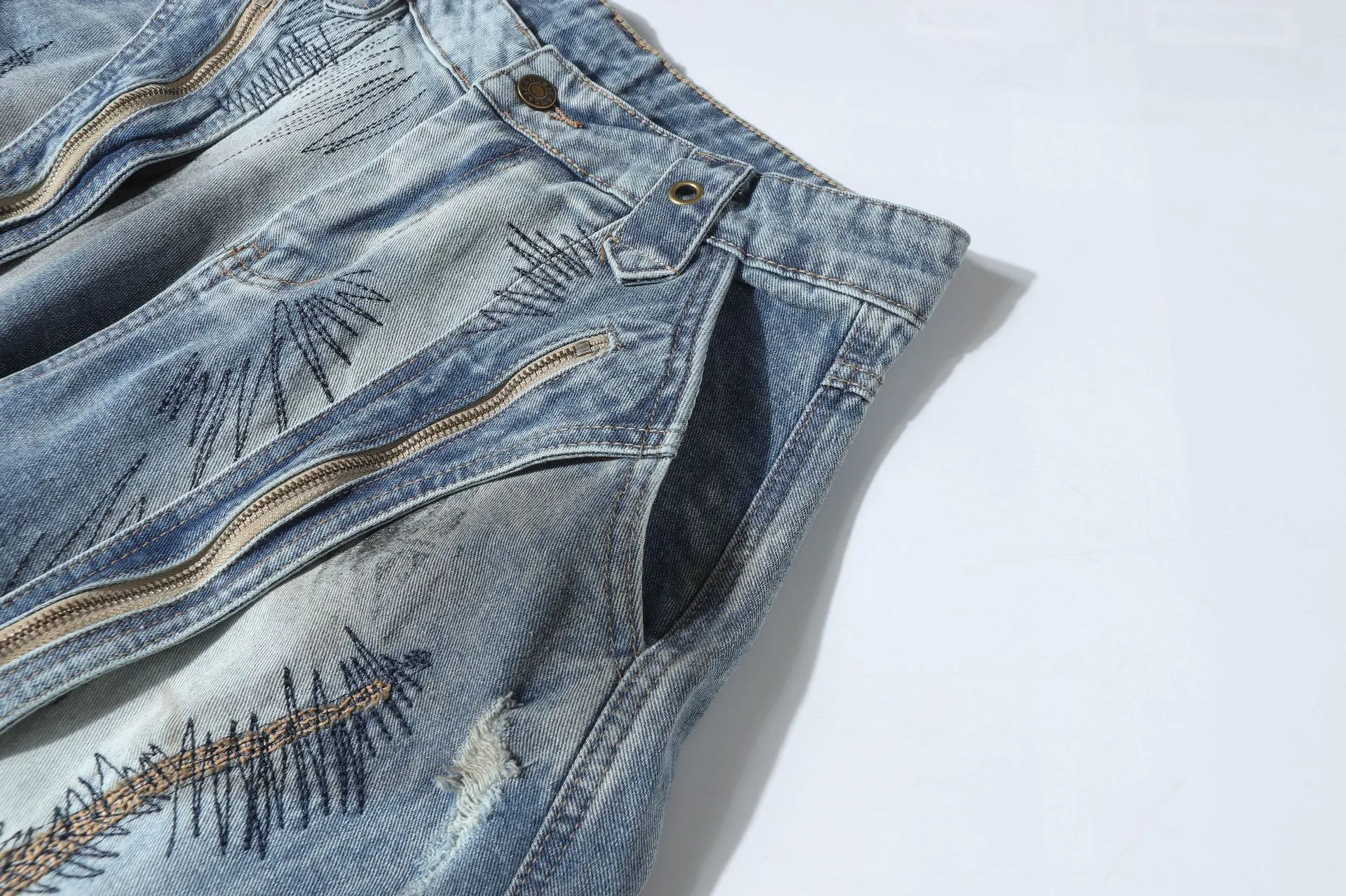 Jiayi Library Men's  New American High Street RO Style Heavy Washing Shaped Scimitar Jeans Wide Leg Pants display picture 20