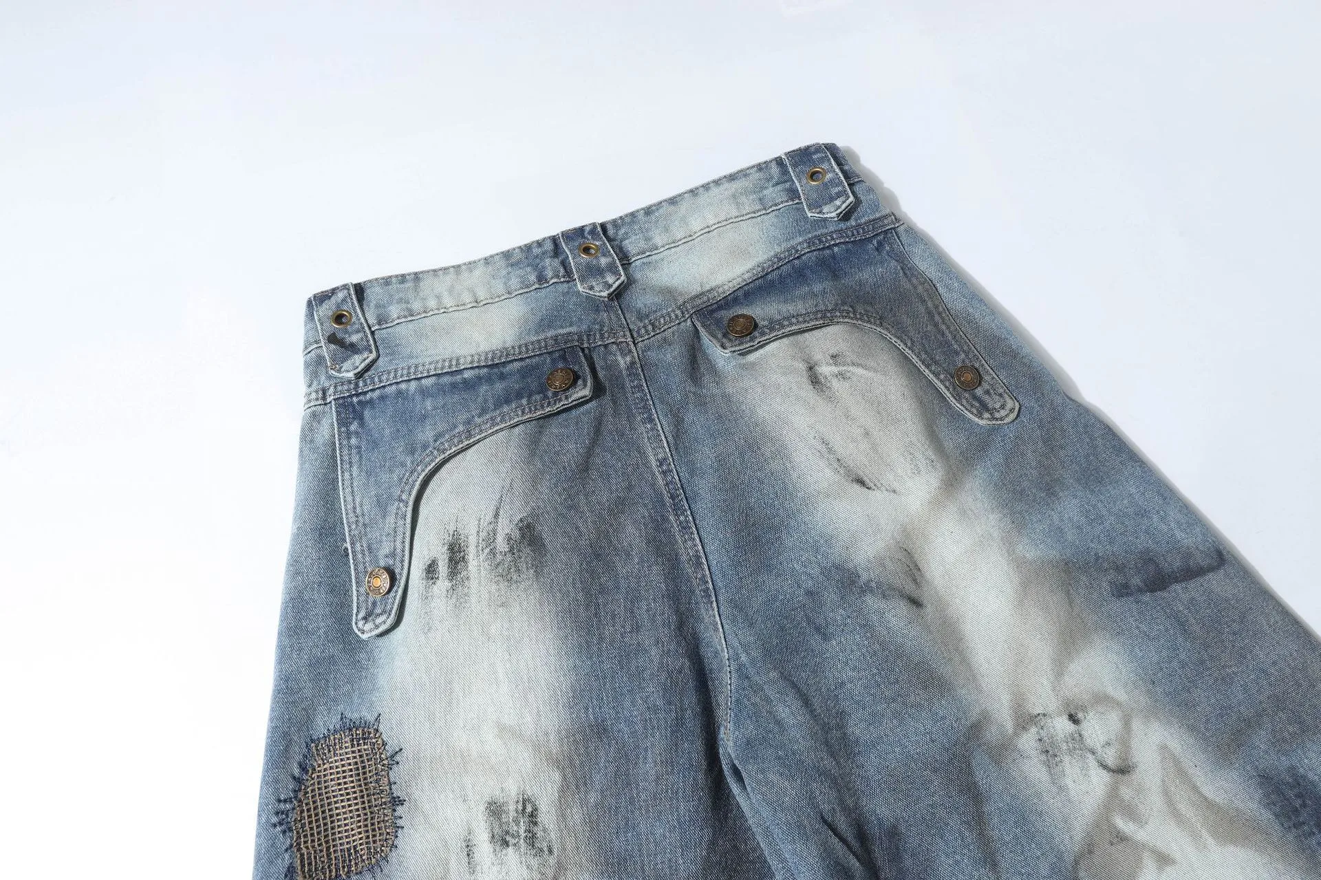 Jiayi Library Men's  New American High Street RO Style Heavy Washing Shaped Scimitar Jeans Wide Leg Pants display picture 21