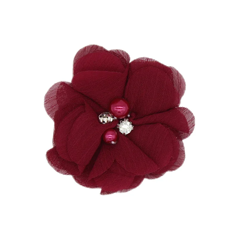 Handmade Chiffon Flower 6cm Hand-stitched Pearl Rhinestone Fabric Flower DIY Corsage Flower Head Flower Shoes And Hats Clothing Accessories display picture 3
