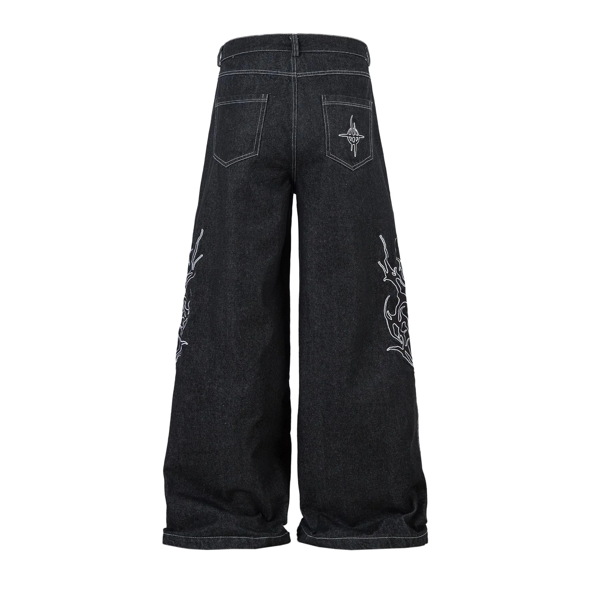 Jiayiku Men's  New Jeans American High Street RO Style Advanced Embroidered Jeans Wide Leg Pants display picture 5
