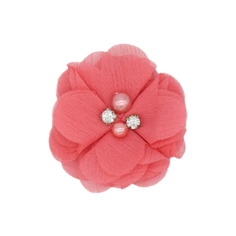 Handmade Chiffon Flower 6cm Hand-stitched Pearl Rhinestone Fabric Flower DIY Corsage Flower Head Flower Shoes And Hats Clothing Accessories display picture 9
