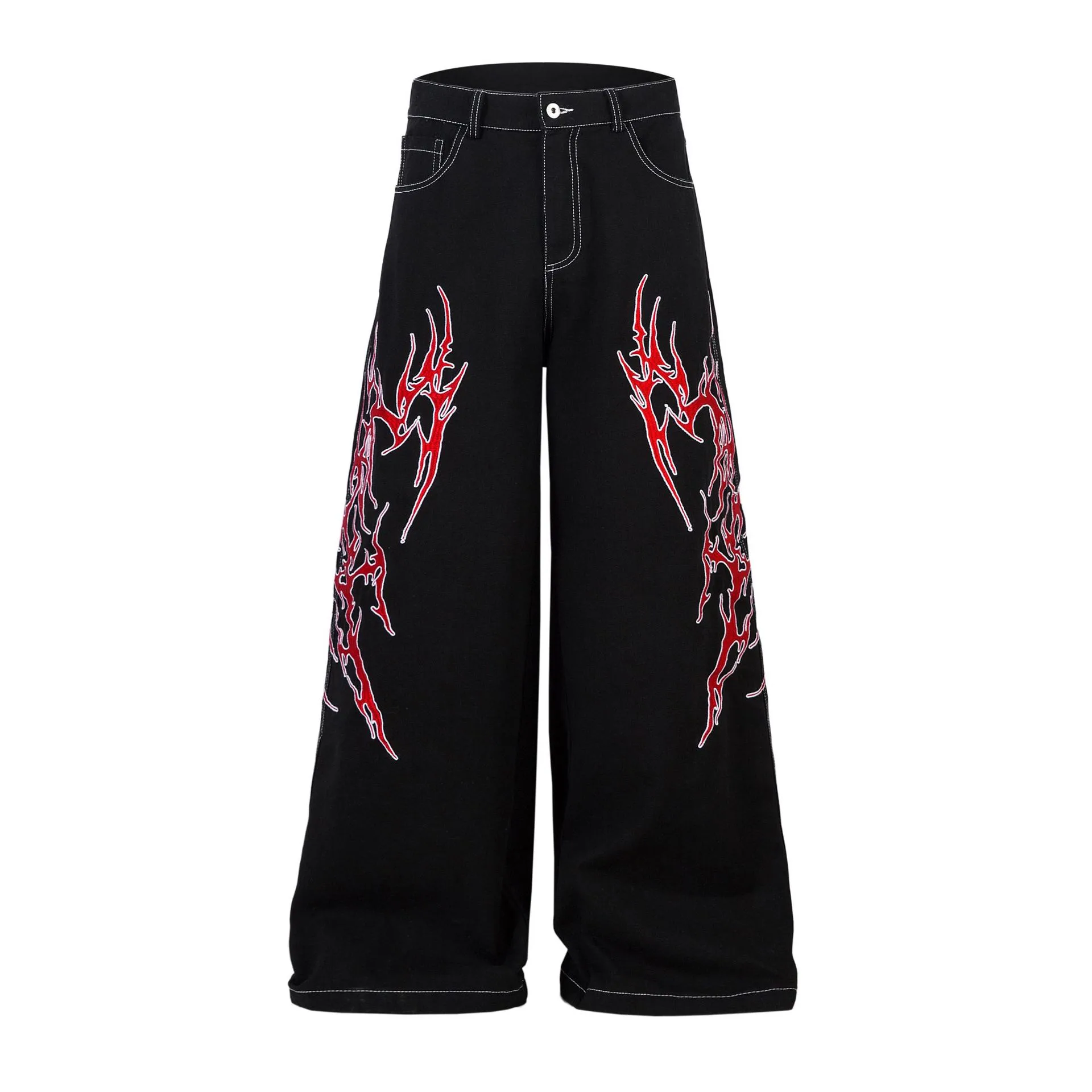Jiayiku Men's  New Jeans American High Street RO Style Advanced Embroidered Jeans Wide Leg Pants display picture 8
