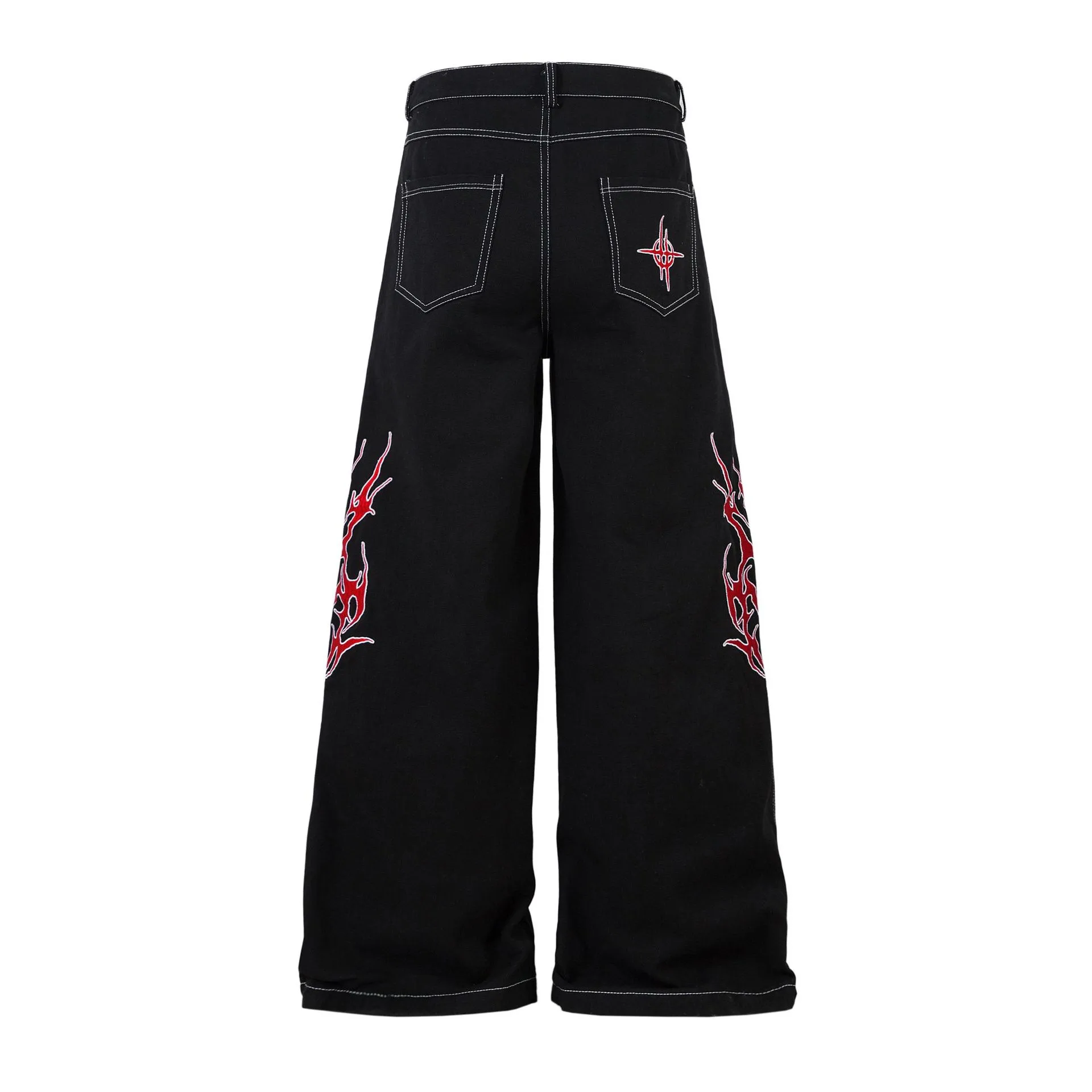 Jiayiku Men's  New Jeans American High Street RO Style Advanced Embroidered Jeans Wide Leg Pants display picture 10