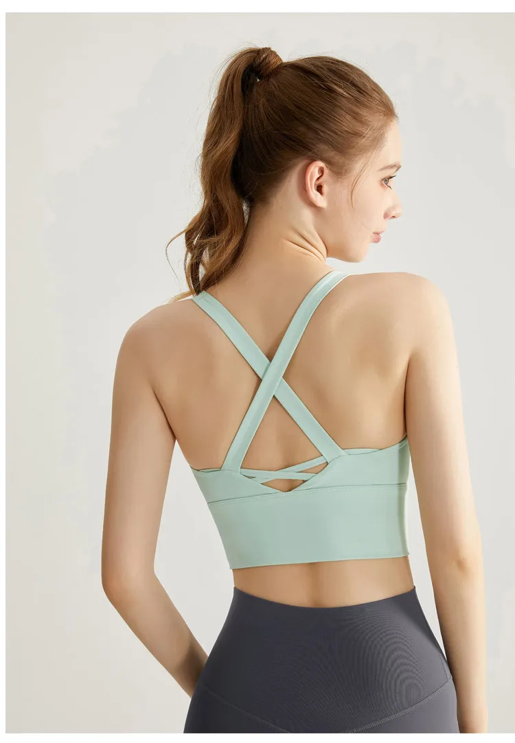 New High Strength Sports Underwear Fixed Chest Pad Beautiful Back Fitness Yoga Suit Running Bra Mid-length Vest display picture 15