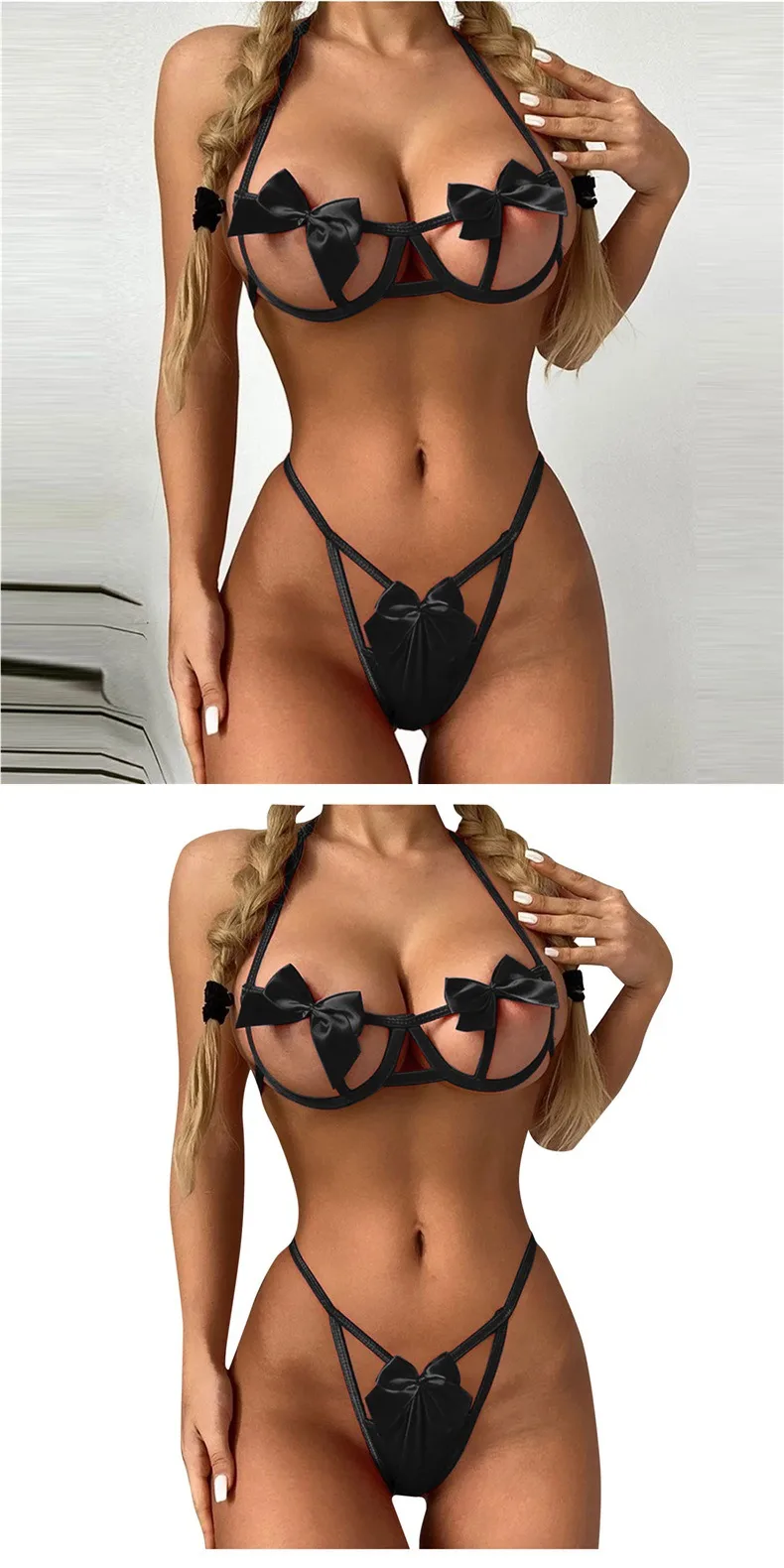 Sexy Underwear New  Foreign Trade Steel Bow Bikini Sexy Hollow Three-point Suit Wholesale Generation display picture 1