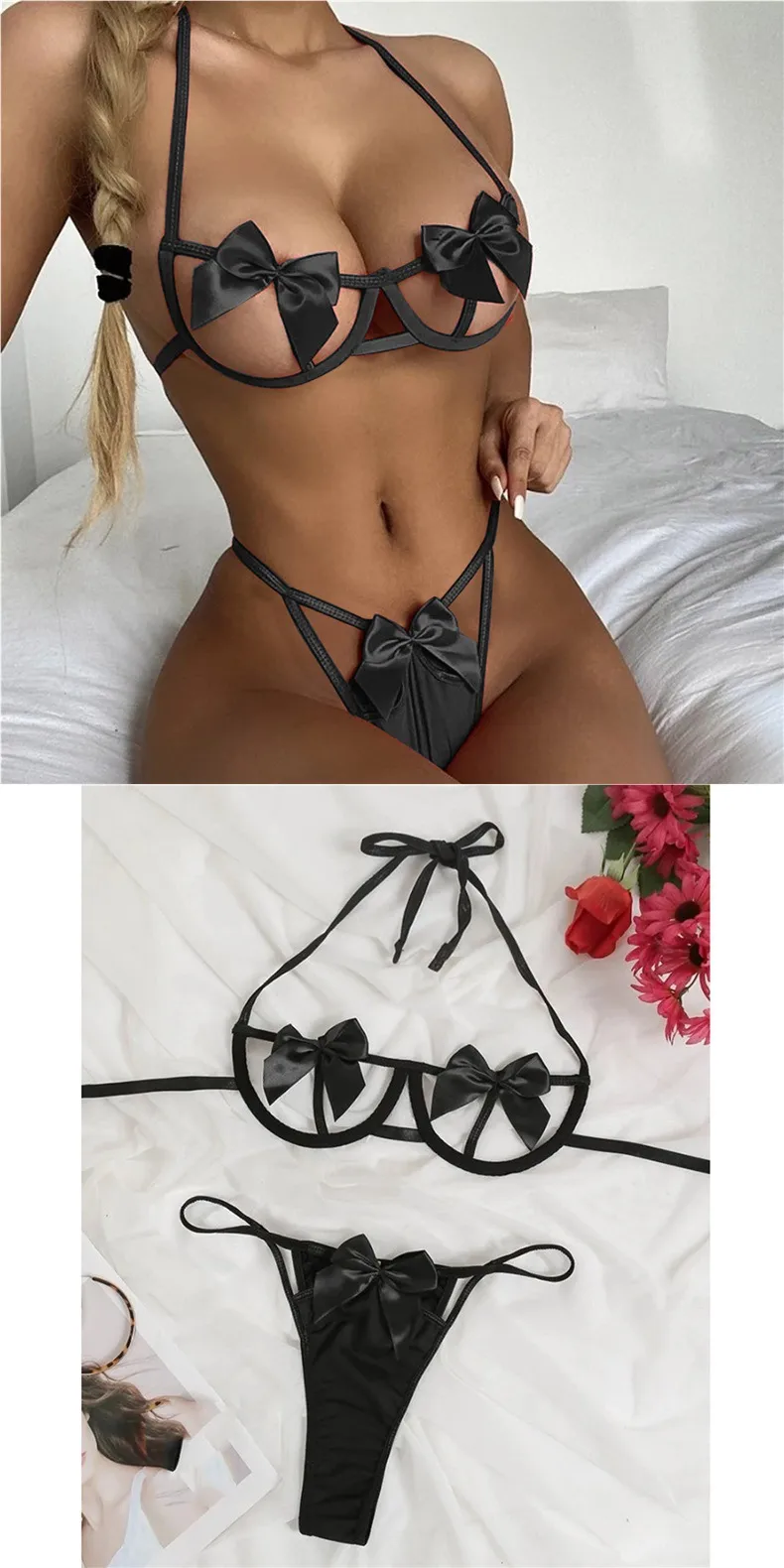 Sexy Underwear New  Foreign Trade Steel Bow Bikini Sexy Hollow Three-point Suit Wholesale Generation display picture 2