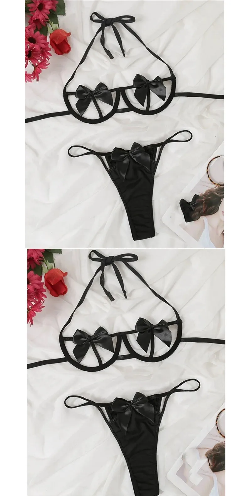 Sexy Underwear New  Foreign Trade Steel Bow Bikini Sexy Hollow Three-point Suit Wholesale Generation display picture 3
