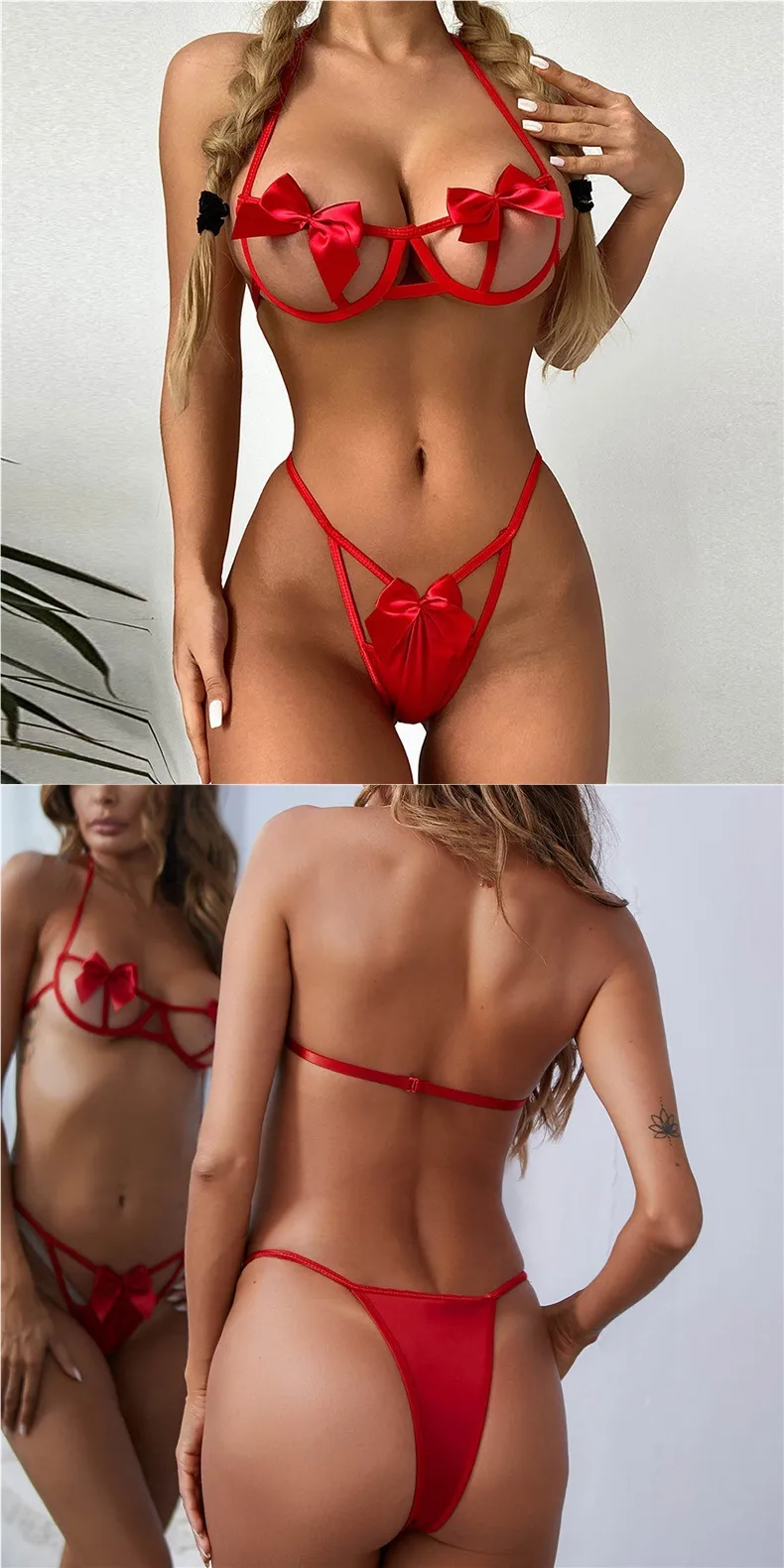 Sexy Underwear New  Foreign Trade Steel Bow Bikini Sexy Hollow Three-point Suit Wholesale Generation display picture 5