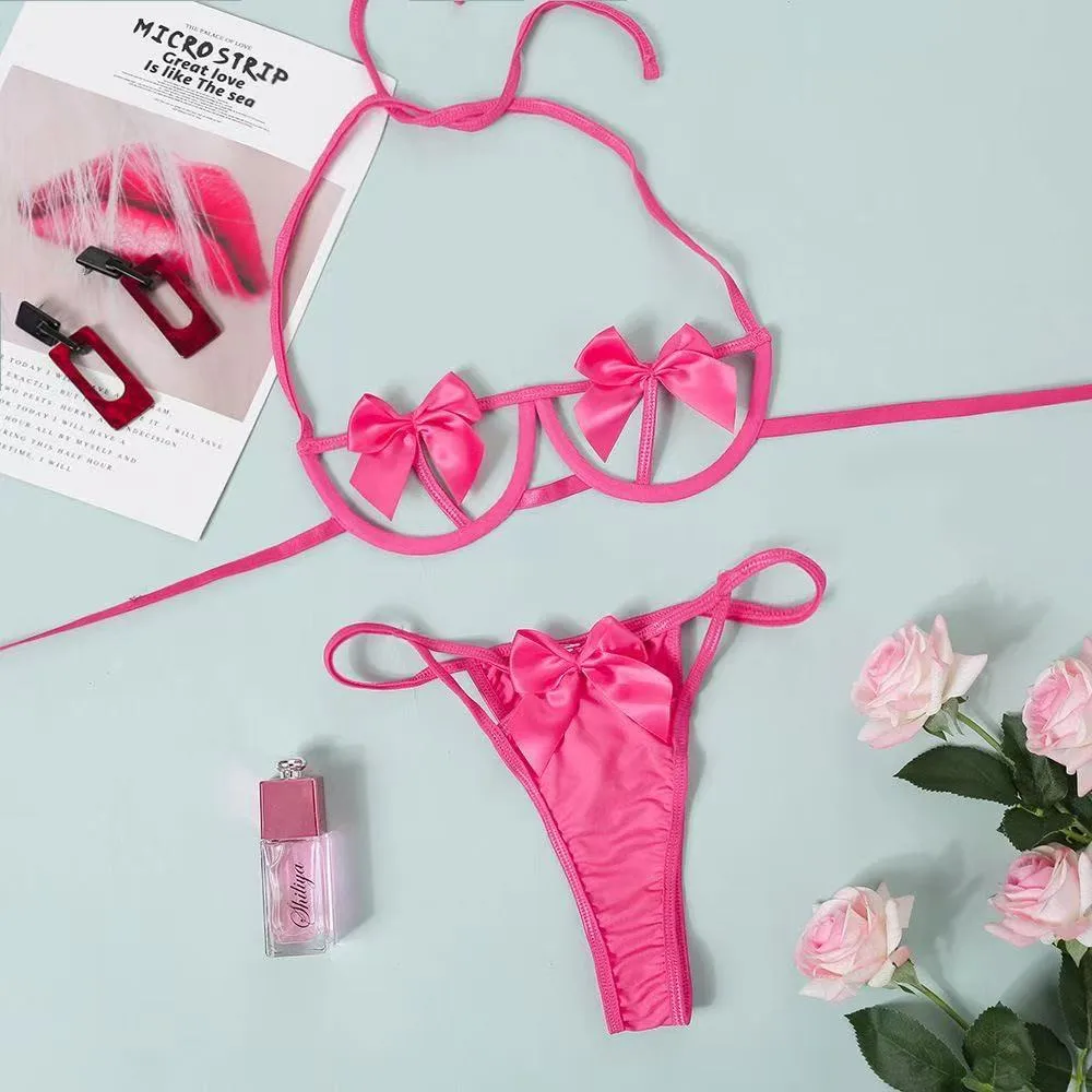 Sexy Underwear New  Foreign Trade Steel Bow Bikini Sexy Hollow Three-point Suit Wholesale Generation display picture 12