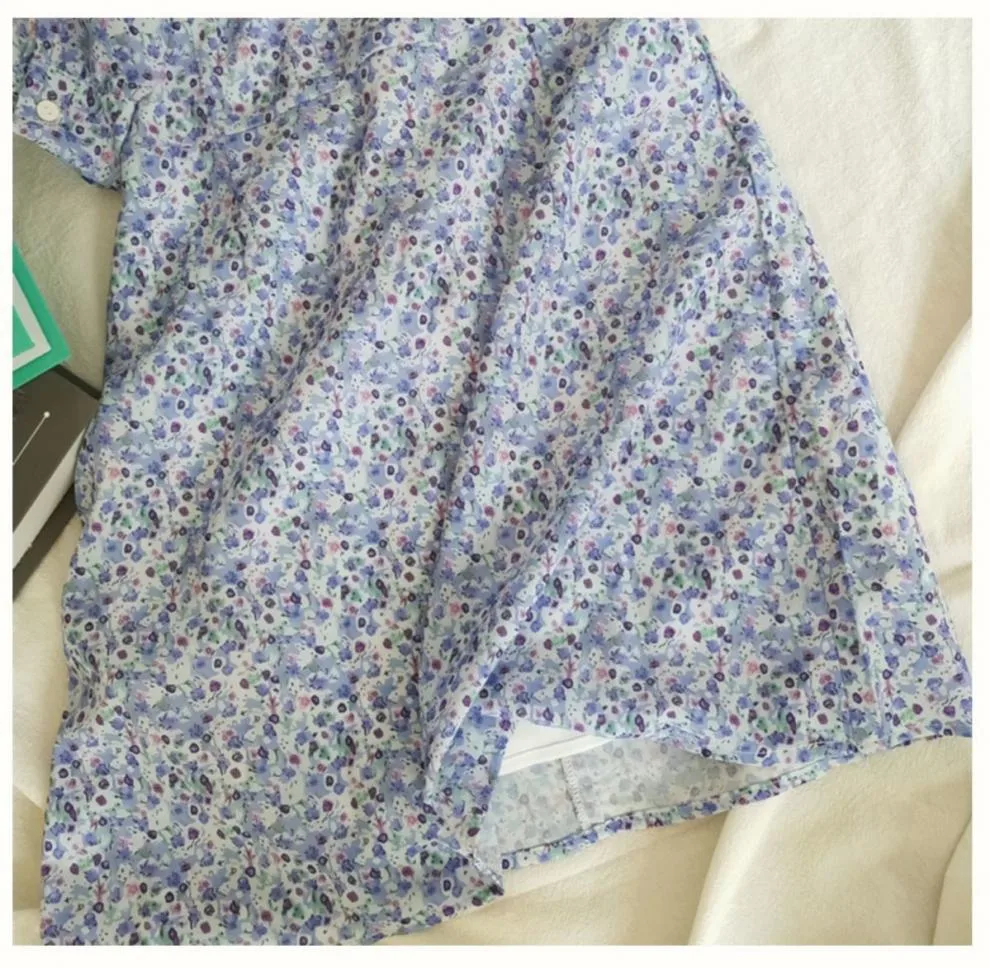 French  Dress Women's Summer New Style Floral Sleeves Showing Lace-Up Waist Elegant Bubble Short Skirt Retro display picture 4