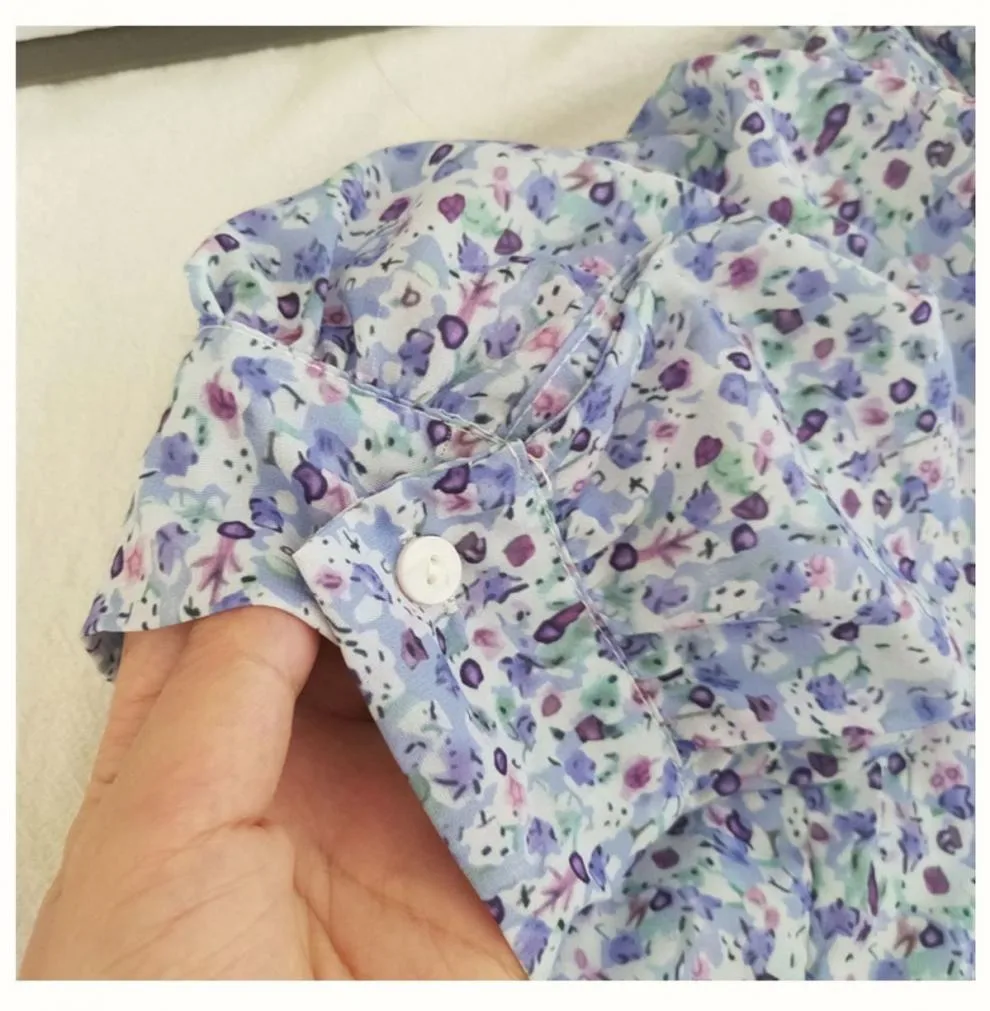 French  Dress Women's Summer New Style Floral Sleeves Showing Lace-Up Waist Elegant Bubble Short Skirt Retro display picture 7