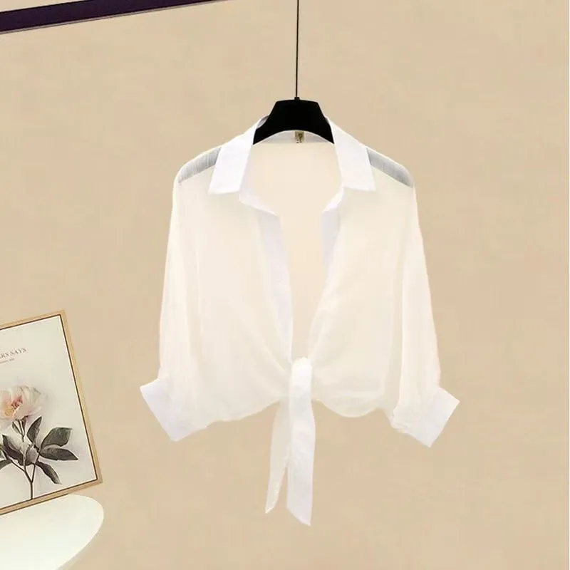 Plus Size Women's Clothing  New Summer Fat Slimming Suit Light Mature Style Chiffon Shirt Suspender Dress Two-Piece Set display picture 3