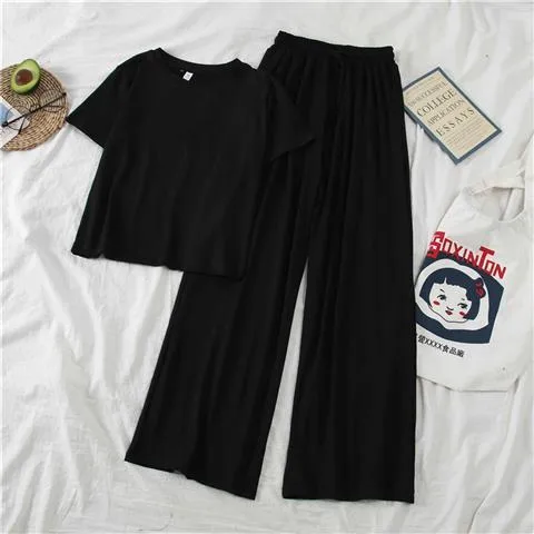 Summer New New-style Online Popular Western-style Tall Suit Women's Hong Kong-style Short-sleeved Wide-leg Pants Casual Two-piece Fashionable Set display picture 3