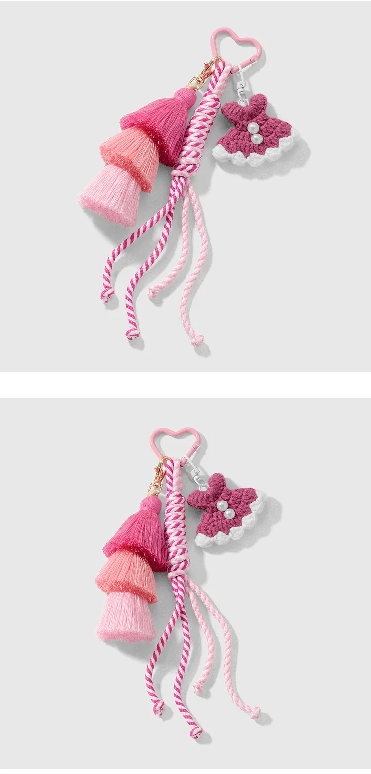 New Ins Exquisite Retro Sweet Tassel Crochet Small Skirt Acrylic Croissant Mirror DIY Keychain display picture 2