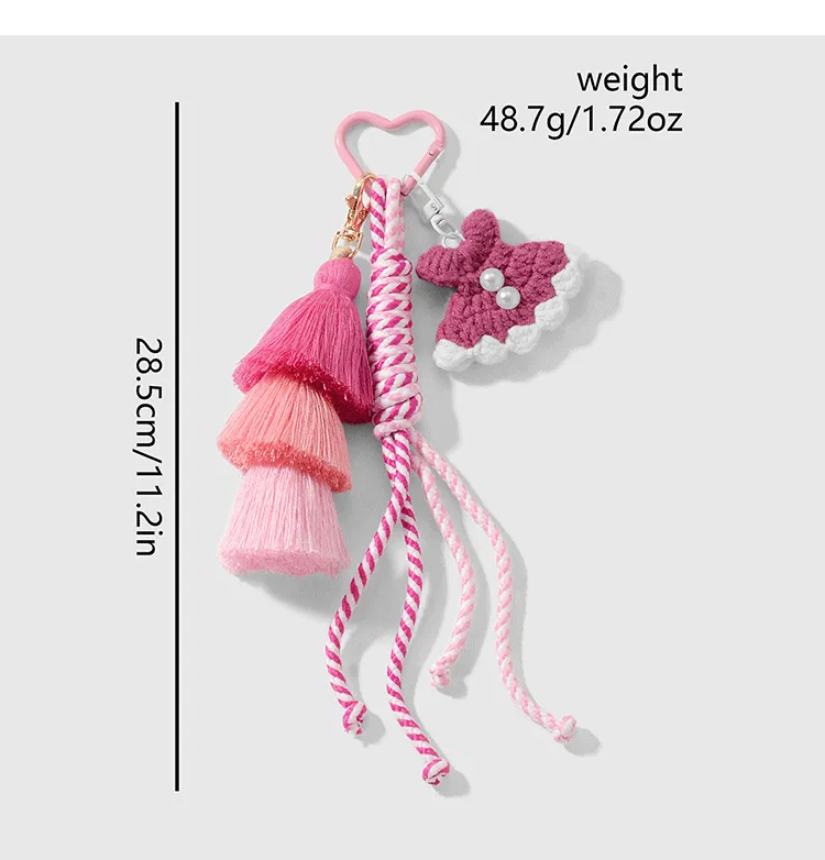 New Ins Exquisite Retro Sweet Tassel Crochet Small Skirt Acrylic Croissant Mirror DIY Keychain display picture 4