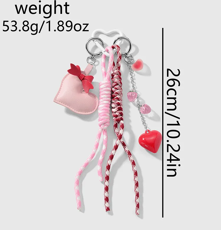 New Miu Style Sweet Stylish Couple Leather Heart Bow Black 8 Resin Strawberry DIY Keychain display picture 4