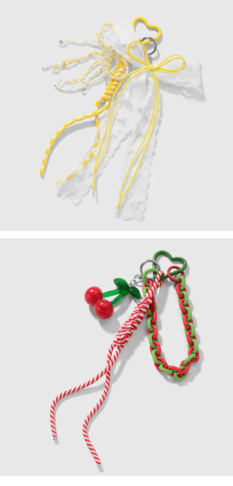 New Ins New Style Exquisite And Sweet Imitation Crystal Beaded Mesh Bow Acrylic Cherry DIY Keychain display picture 2