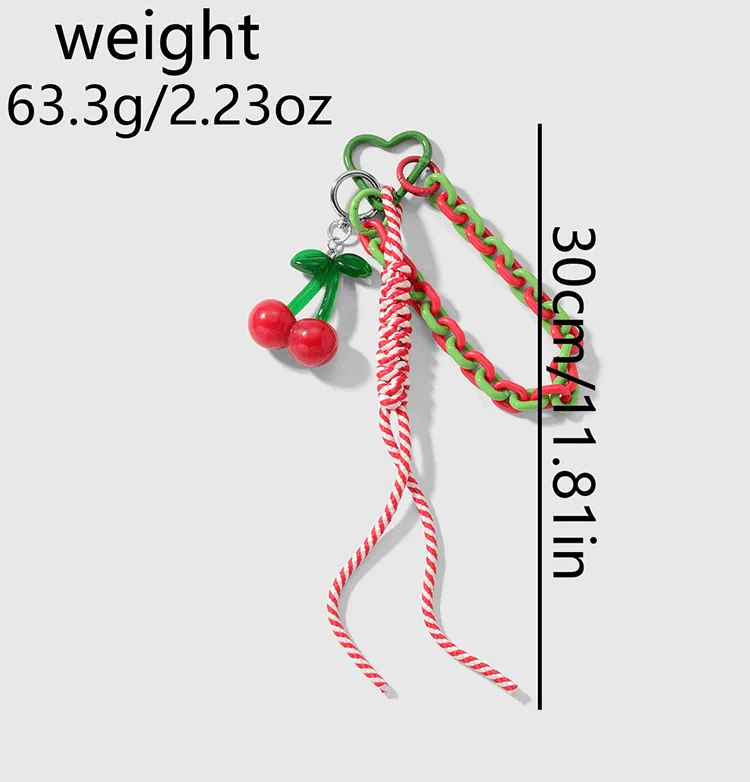 New Ins New Style Exquisite And Sweet Imitation Crystal Beaded Mesh Bow Acrylic Cherry DIY Keychain display picture 4