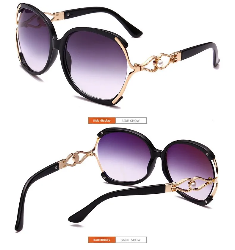 Classic Fashion Big Brand All-match Women's Sunglasses Trendy Pearl Sunglasses Large Frame Sunglasses 512 display picture 5