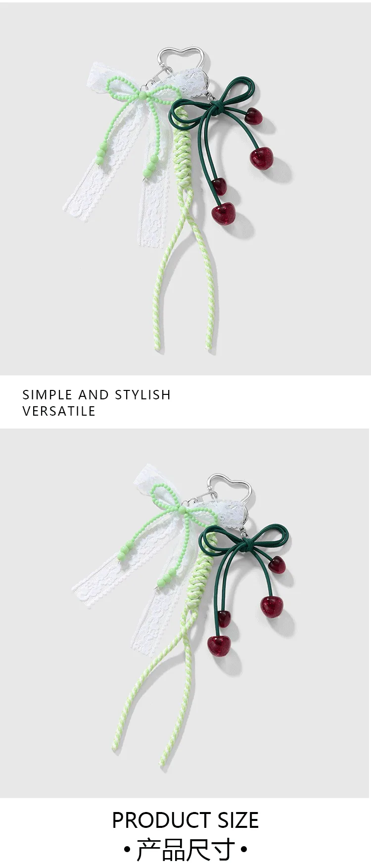New Miu Style Fresh And Sweet High Color Value Beaded Bow Resin Fine Flash Suede Cherry DIY Keychain display picture 3