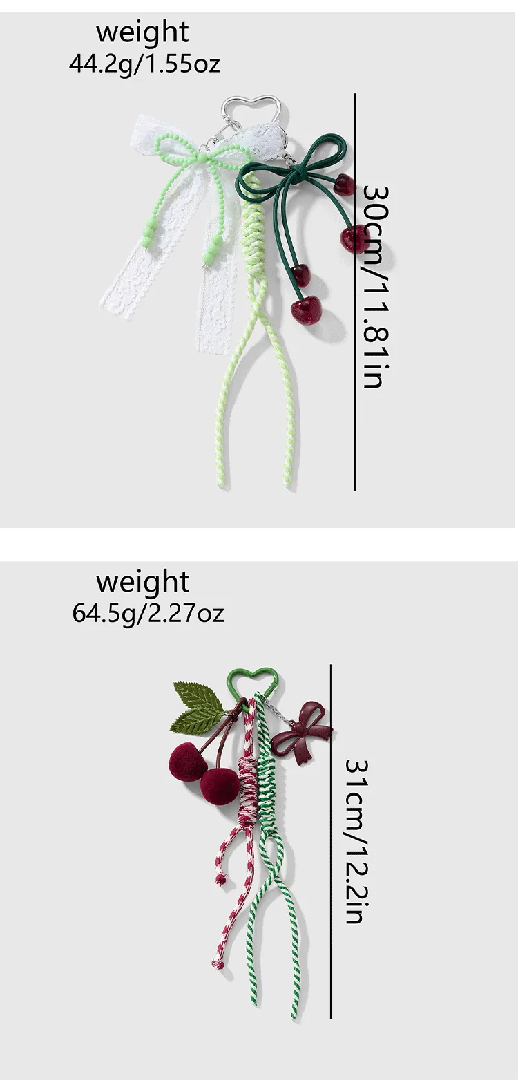 New Miu Style Fresh And Sweet High Color Value Beaded Bow Resin Fine Flash Suede Cherry DIY Keychain display picture 4