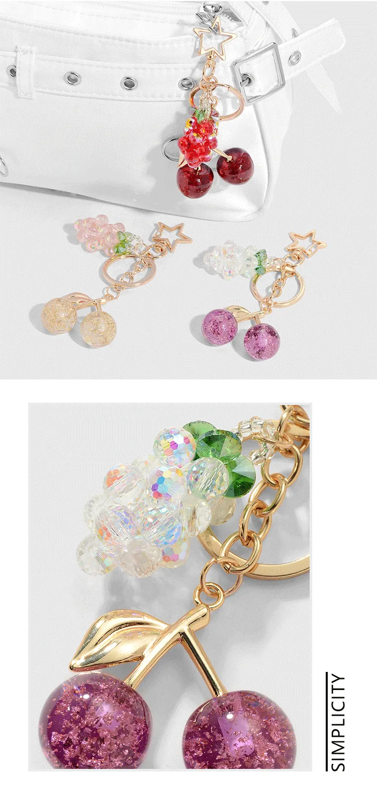 New Ins Exquisite Accessible Luxury High-End Imitation Crystal Grape Fine Glitter Resin Cherry DIY Keychain Bag Pendant display picture 1