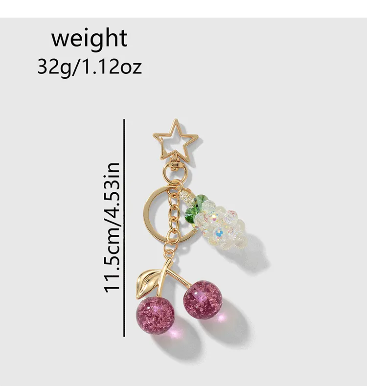 New Ins Exquisite Accessible Luxury High-End Imitation Crystal Grape Fine Glitter Resin Cherry DIY Keychain Bag Pendant display picture 5
