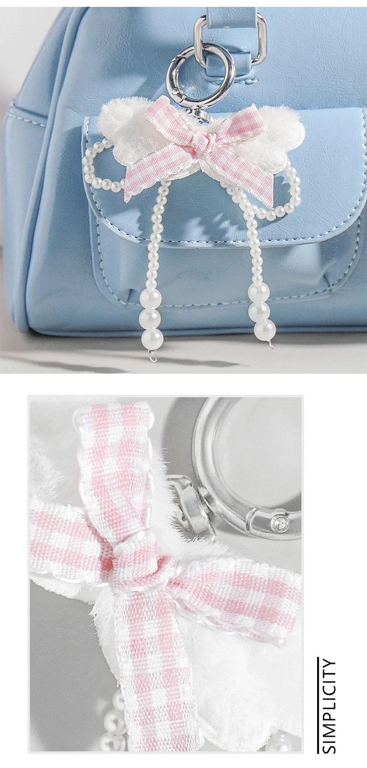 Explosions New Style Simple White Imitation Pearl Angel Wings Pink Fine Flash Bow Star Keychain display picture 1
