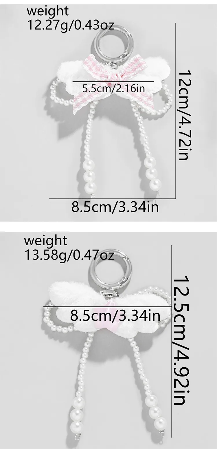 Explosions New Style Simple White Imitation Pearl Angel Wings Pink Fine Flash Bow Star Keychain display picture 4