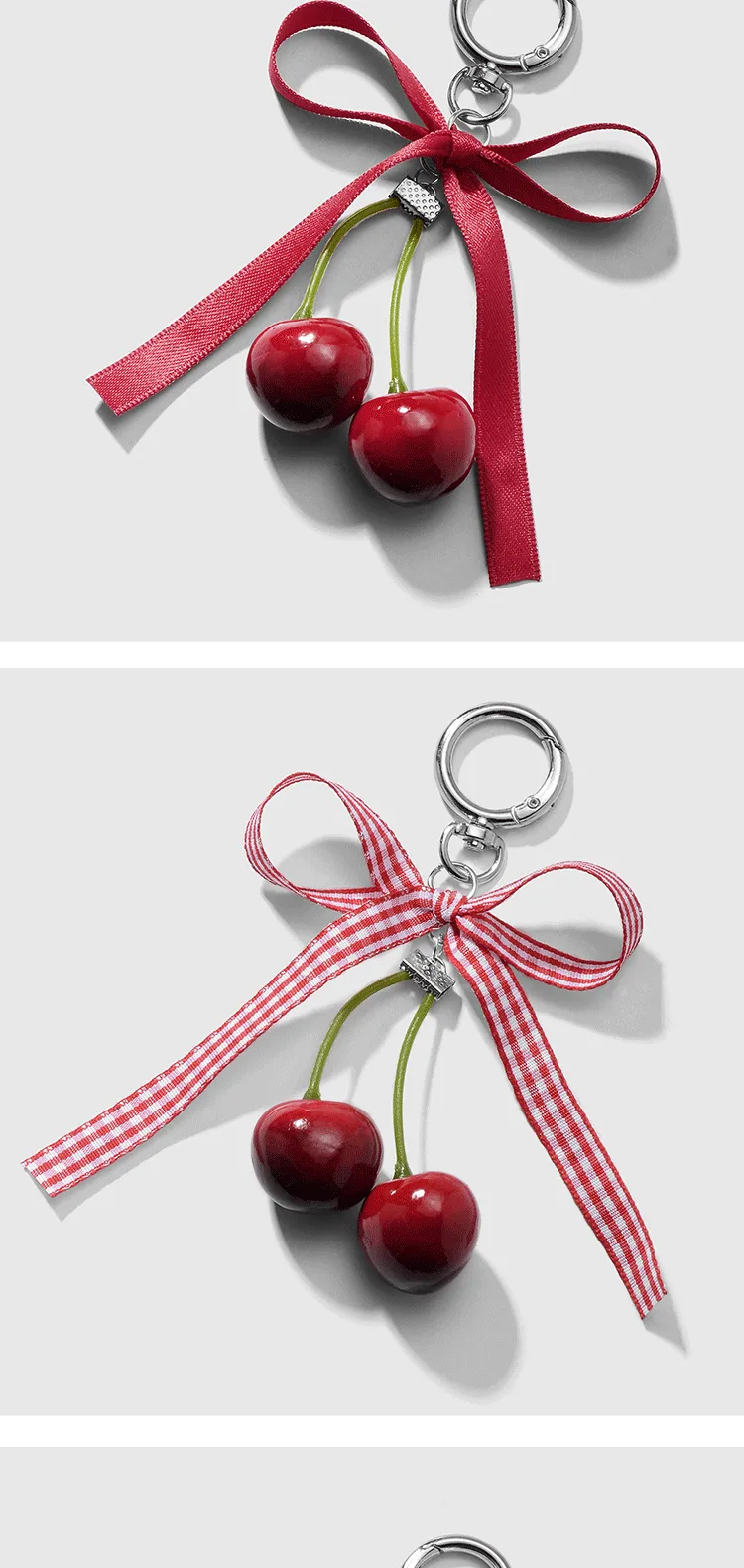 Spring New Ins New Style Sweet Fashion Classic Solid Color Bow Simulation Cherry Keychain Bag Pendant display picture 4