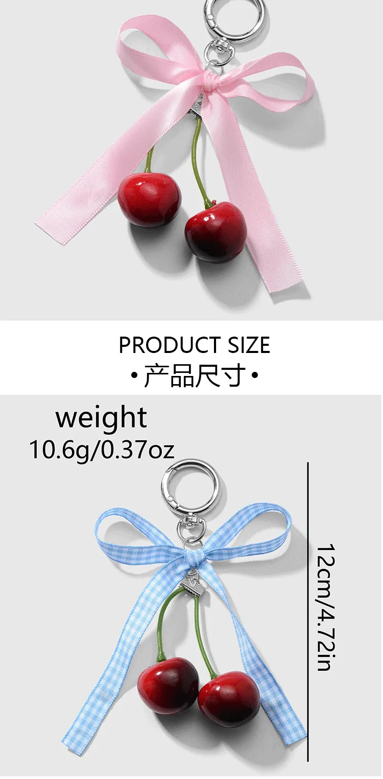 Spring New Ins New Style Sweet Fashion Classic Solid Color Bow Simulation Cherry Keychain Bag Pendant display picture 5