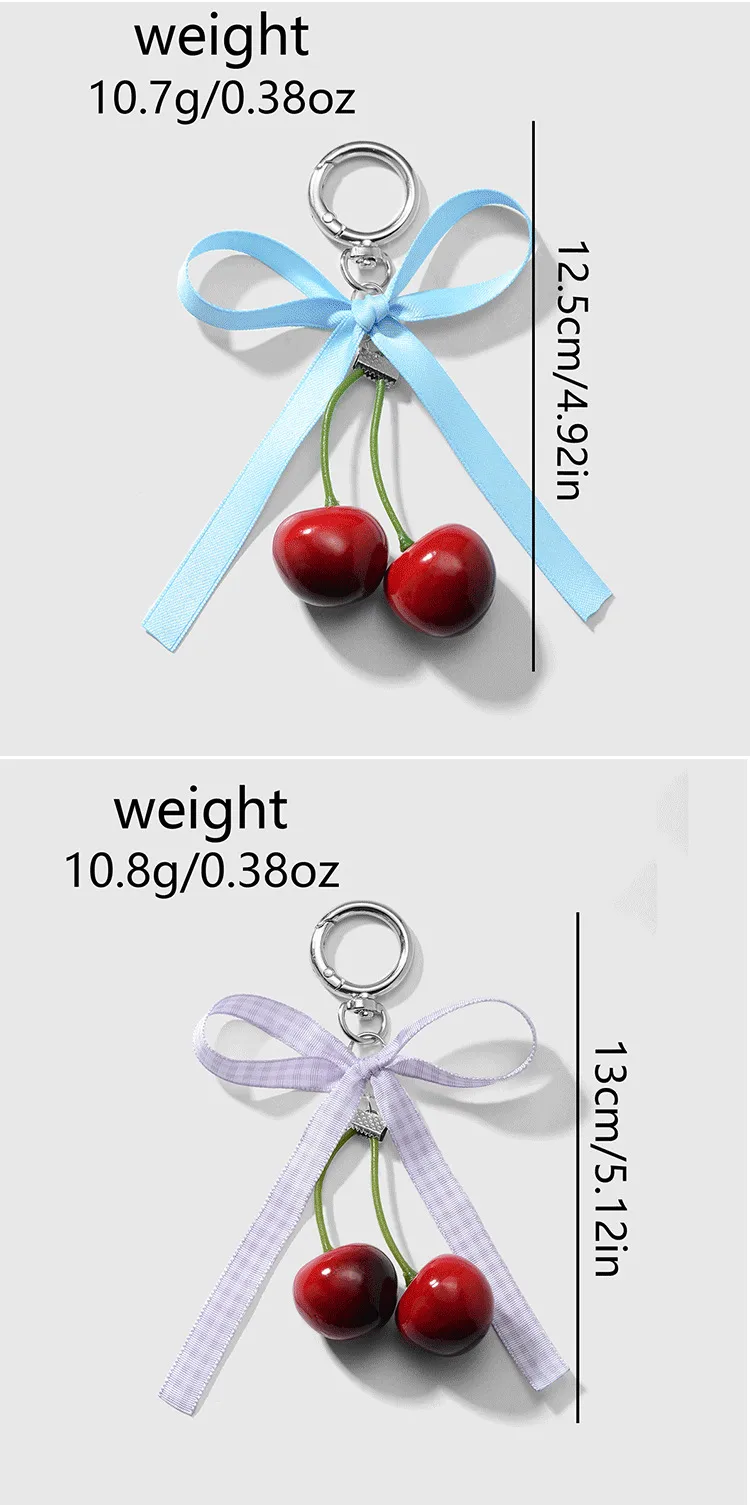 Spring New Ins New Style Sweet Fashion Classic Solid Color Bow Simulation Cherry Keychain Bag Pendant display picture 6